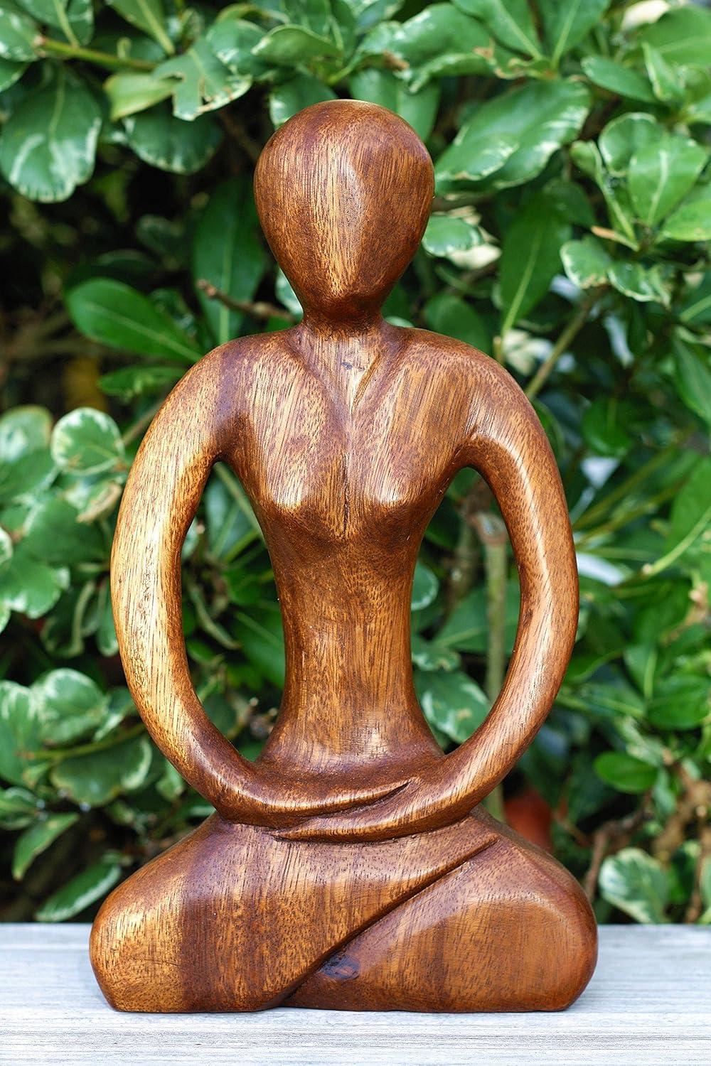 Handcrafted 12" Mahogany Wood Yoga Sculpture