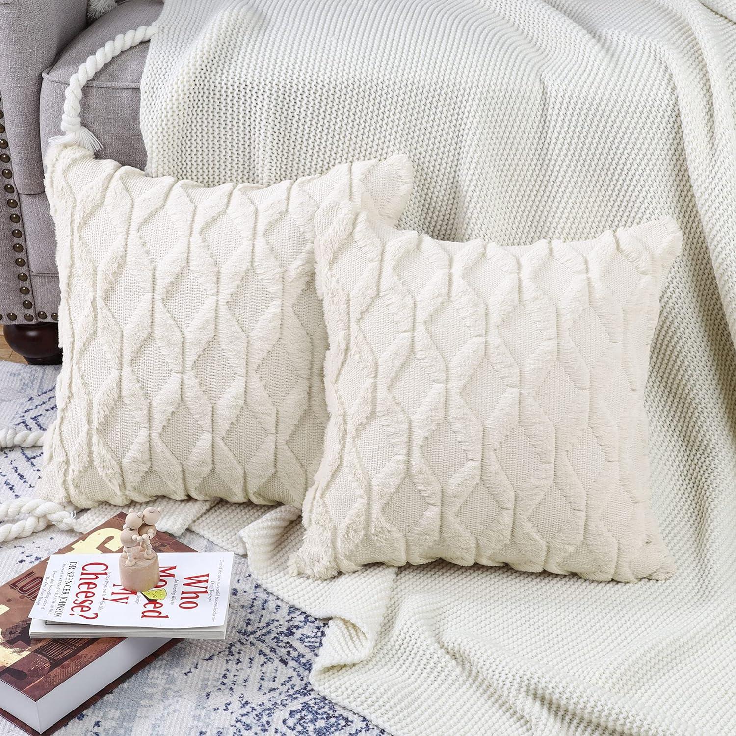 Set of 2 Soft Plush Short Wool Velvet Decorative Throw Pillow Covers Square Luxury Style Cushion Case Pillow Shell for Sofa Bedroom