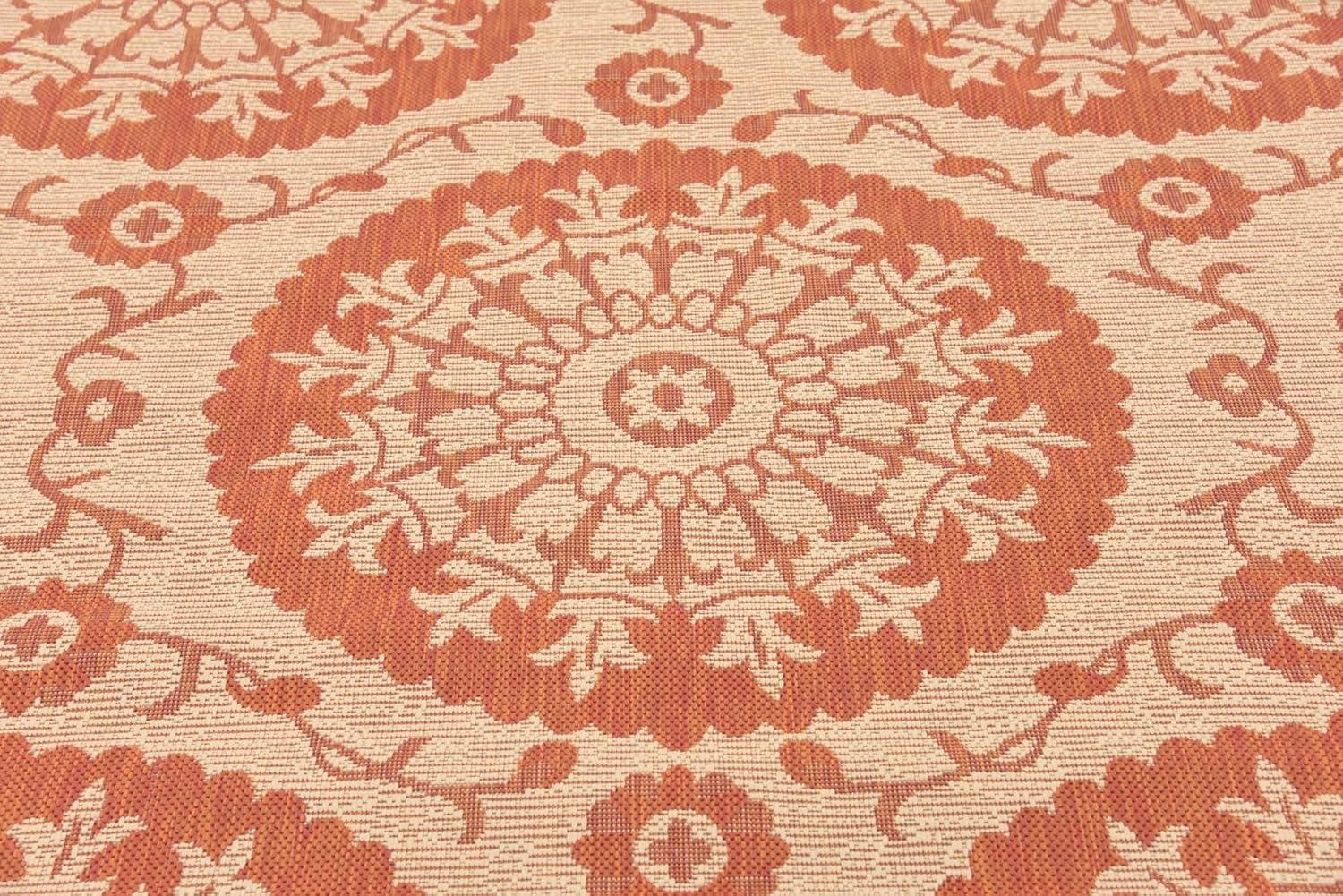 Unique Loom Alfombra de Área de Colección Botánica para Exteriores - Medallón (6' 1" Cuadrado Terracota/beige)