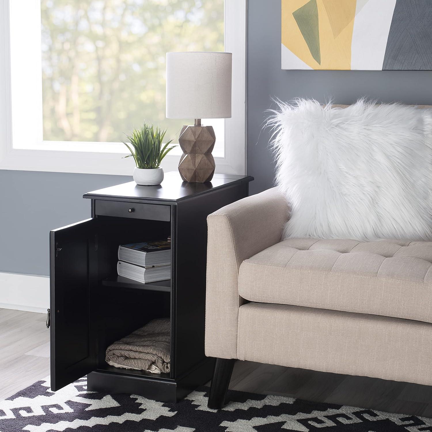 Powell Butler Accent Table with USB and Electrical Charging Station, Black