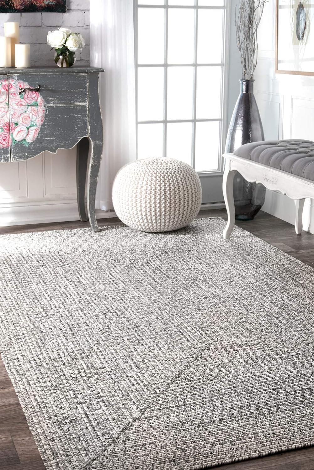 nuLOOM Wynn Braided Indoor/Outdoor Salt And Pepper 8' Casual Square Rug