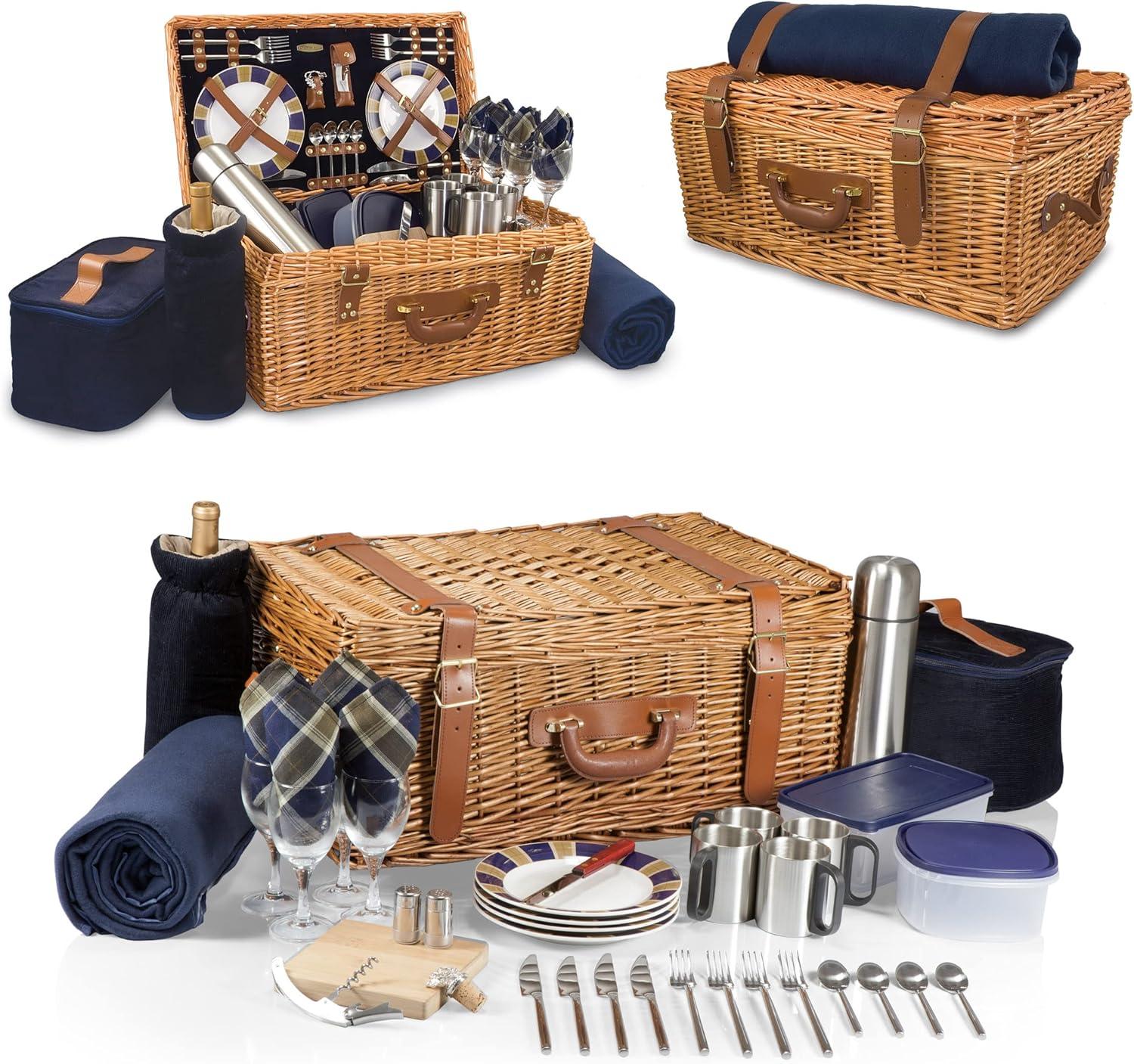 Picnic Time Windsor Luxury Large Wicker Picnic Basket with Picnic