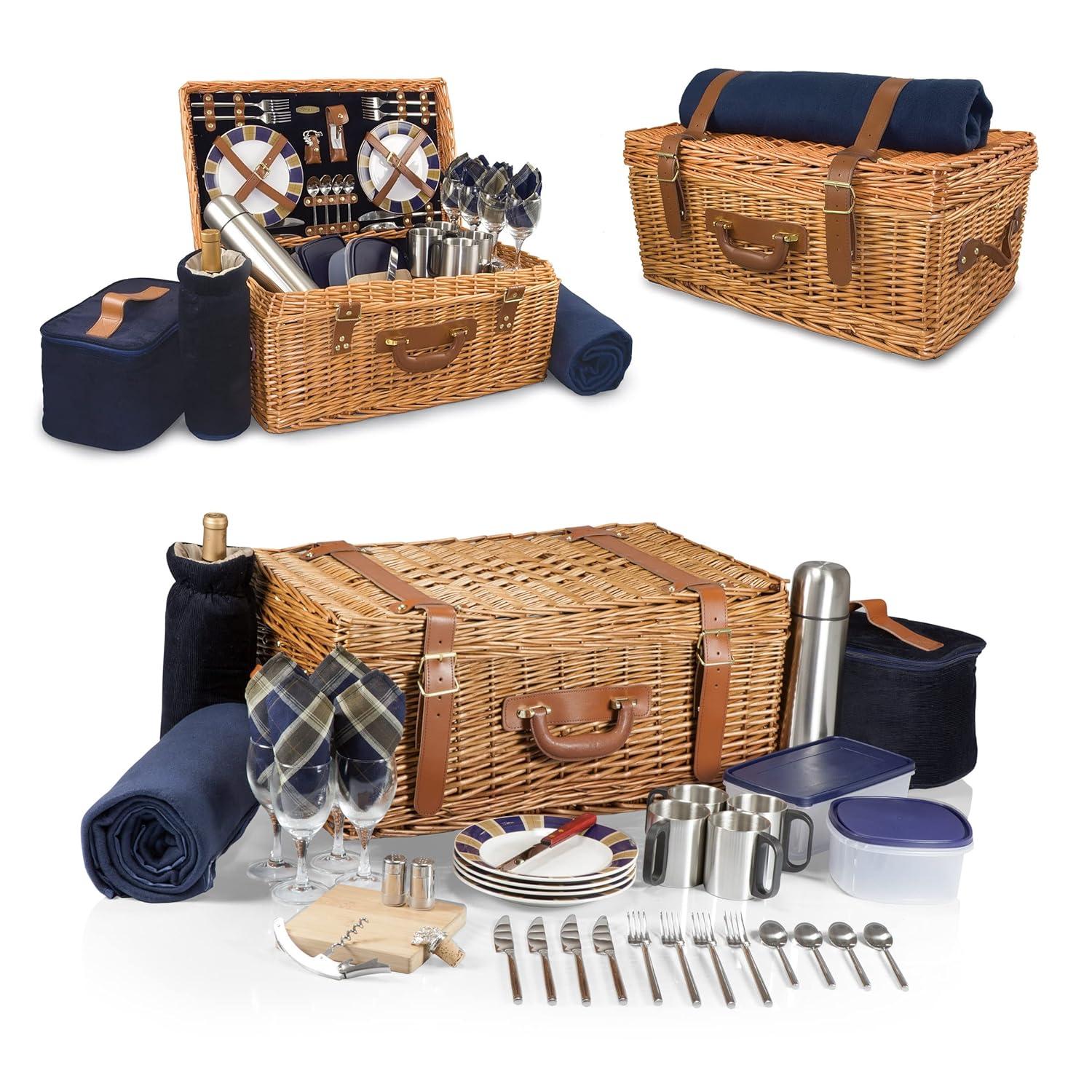 Picnic Time Windsor Luxury Large Wicker Picnic Basket with Picnic