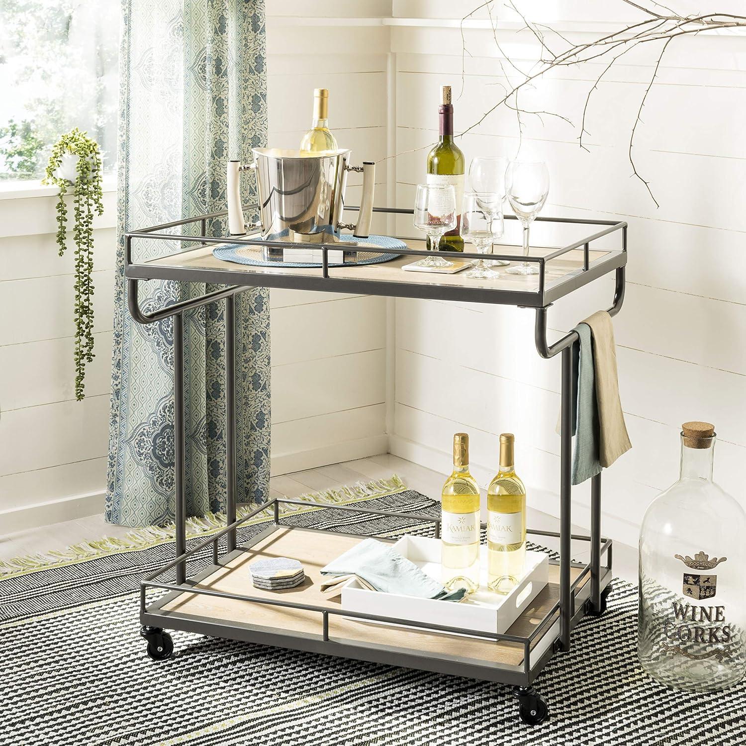 Dawson 2 Tier Rectangle Bar Cart - BCT6200A - Rustic Oak/Gunmetal - Safavieh