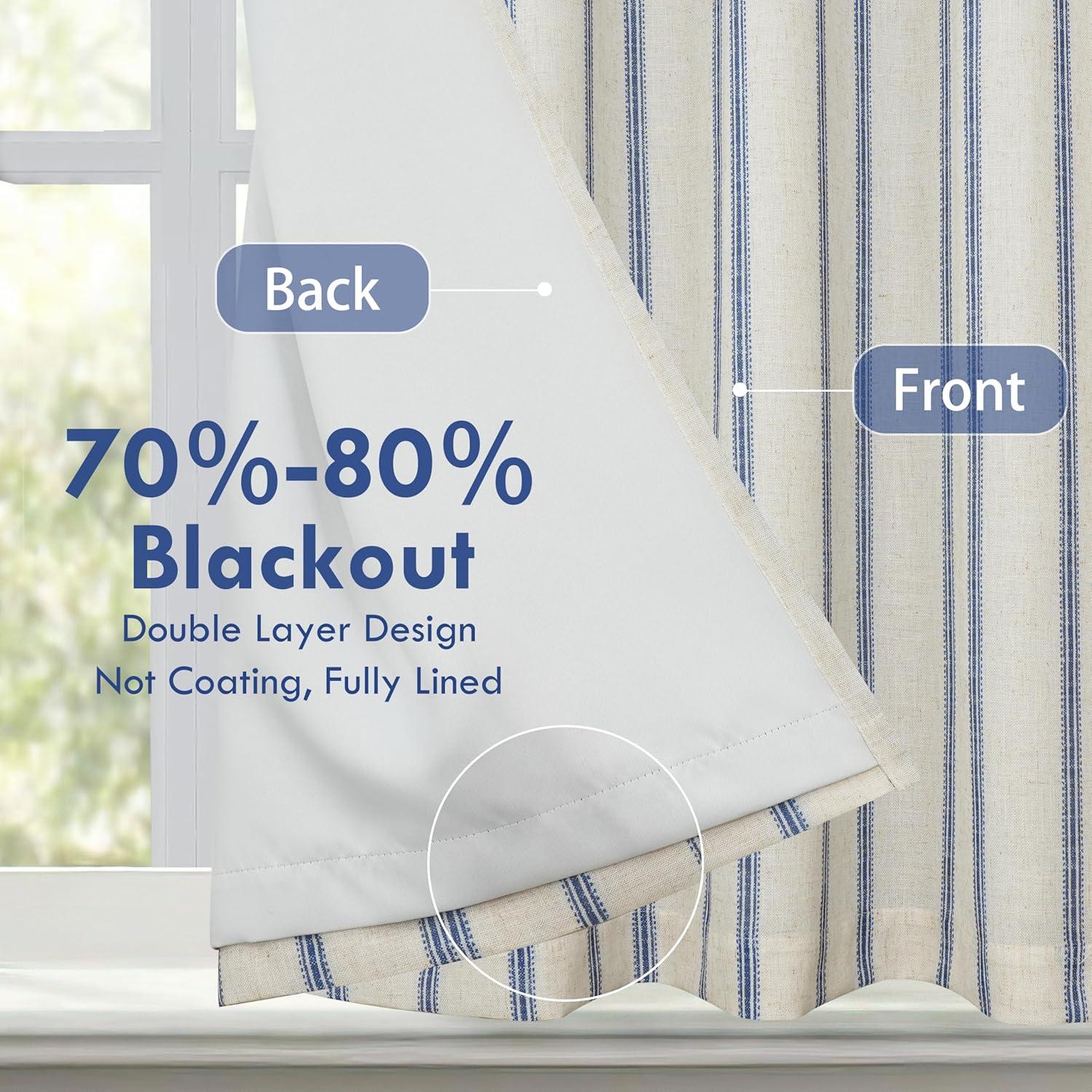 DriftAway Farmhouse Double Layer Linen Blackout Tie Up Curtains Thermal Insulated Vertical Striped Fully Lined Balloon Roman Shade Bathroom Window Adjustable Rod Pocket 25 Inch by 47 Inch Navy