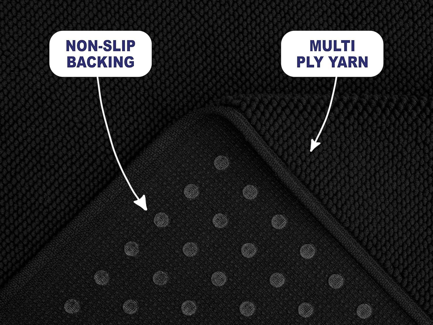 American Soft Linen 100% Cotton Bath Mat Rugs, 20x34 inches Slip Resistant Bottom Base Bath Mats for Bathroom, Black