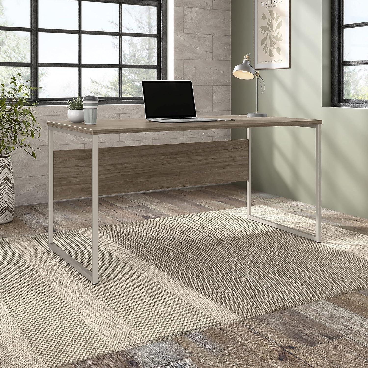 Modern Hickory 60W Home Office Desk with Silver Metal Legs