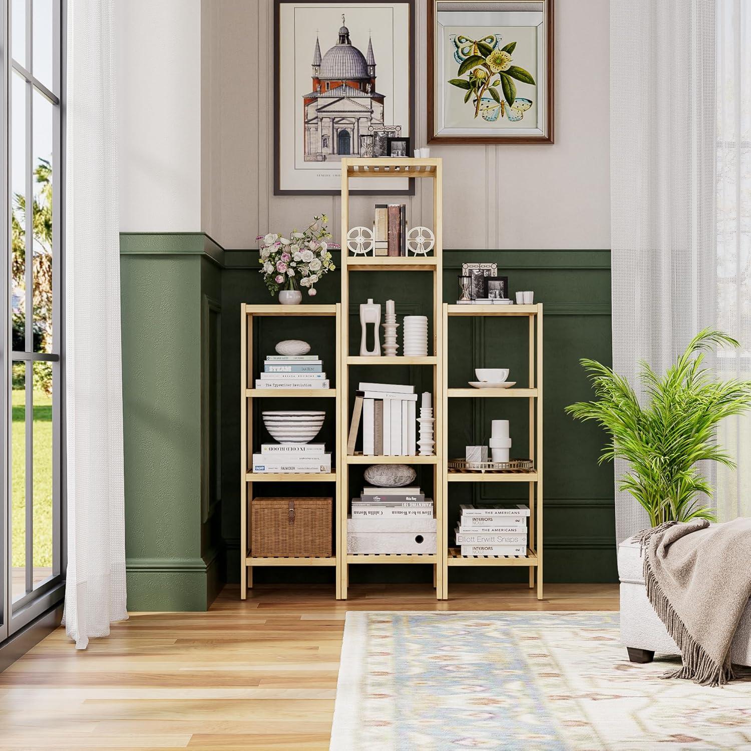 Bathroom Storage Shelf, 4-Tier Bamboo Rack Organizer, Multifunctional Shelving Unit For Living Room Bedroom Kitchen (Black)