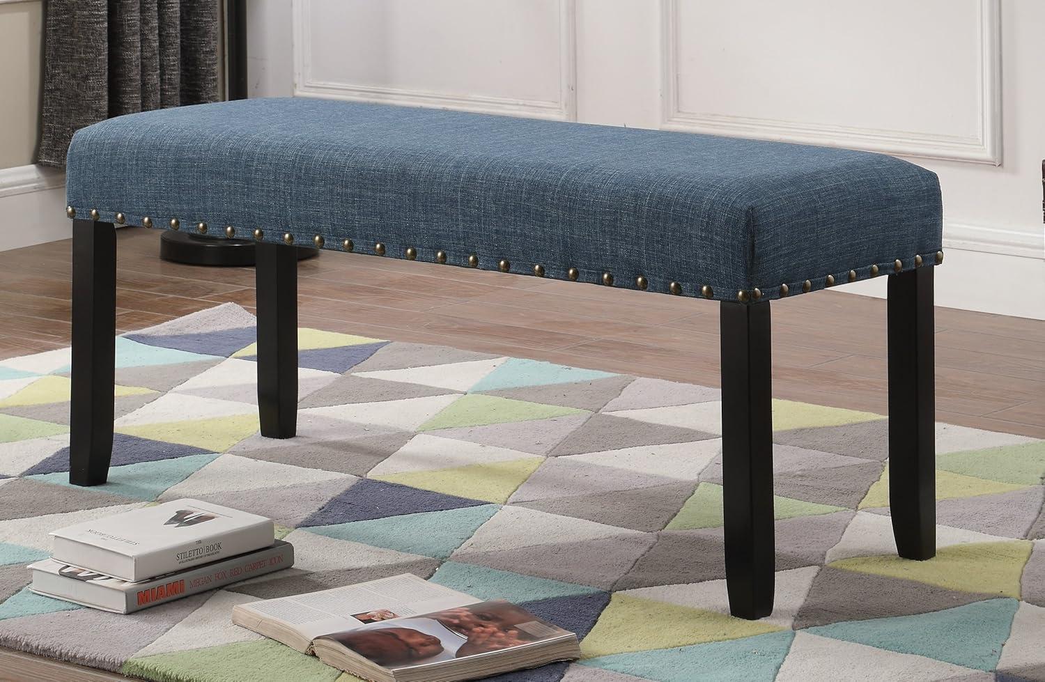 Roundhill Furniture Biony Upholstered Bench, Blue