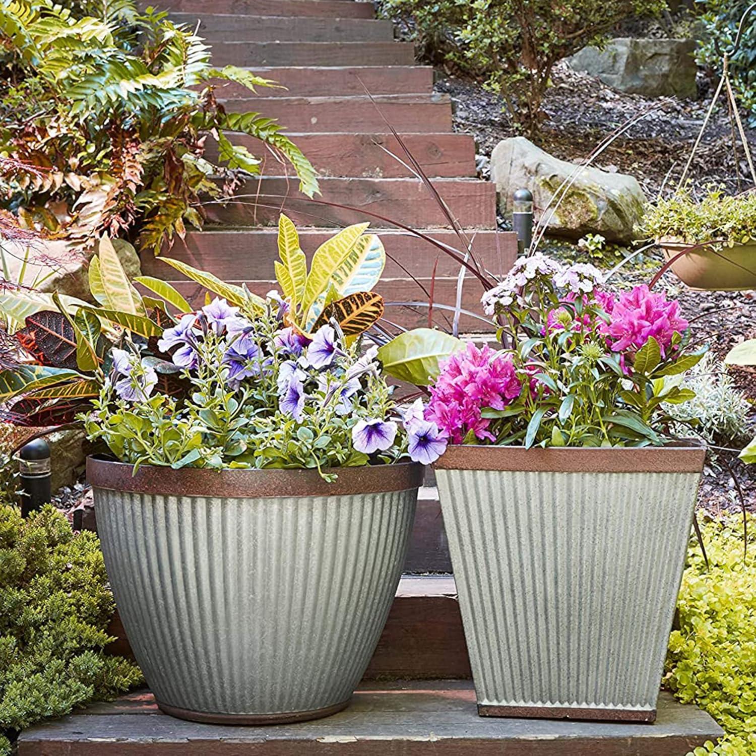 Southern Patio HDR-046851 16 Inch Square Rustic Resin Indoor Outdoor Garden Planter Urn Pot for Flowers, Herbs, and Flowers