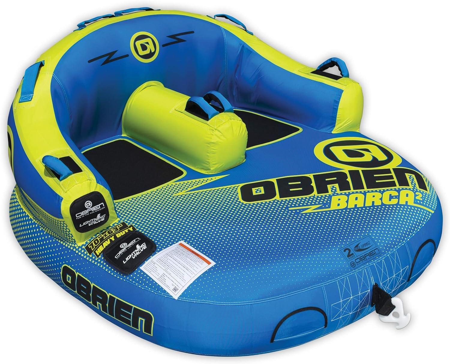 O'Brian Water Sports Barca 2 Inflatable Padded Towable Water Inner Tube for Lake Boating, 1-2 Riders, Blue