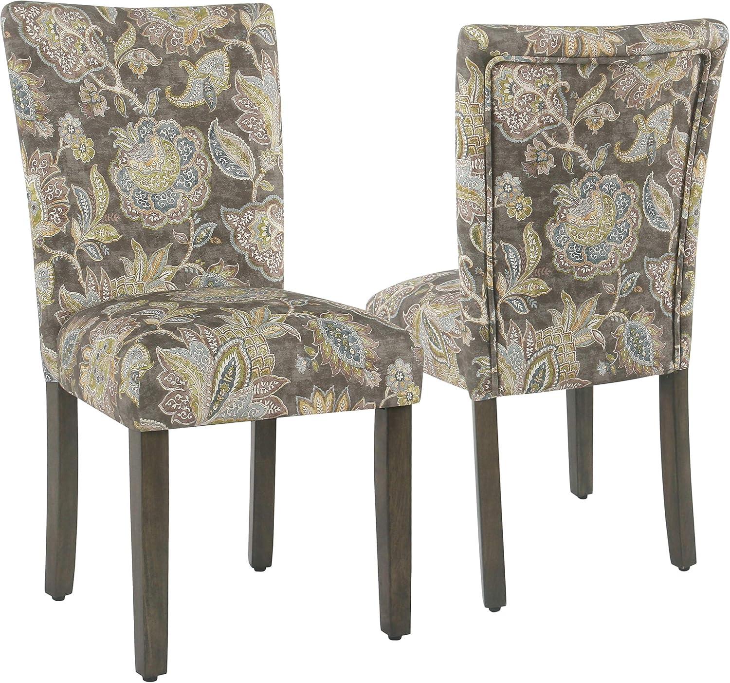 HomePop Parsons Classic Upholstered Accent Dining Chair, Set of 2, Multicolor Gray Floral