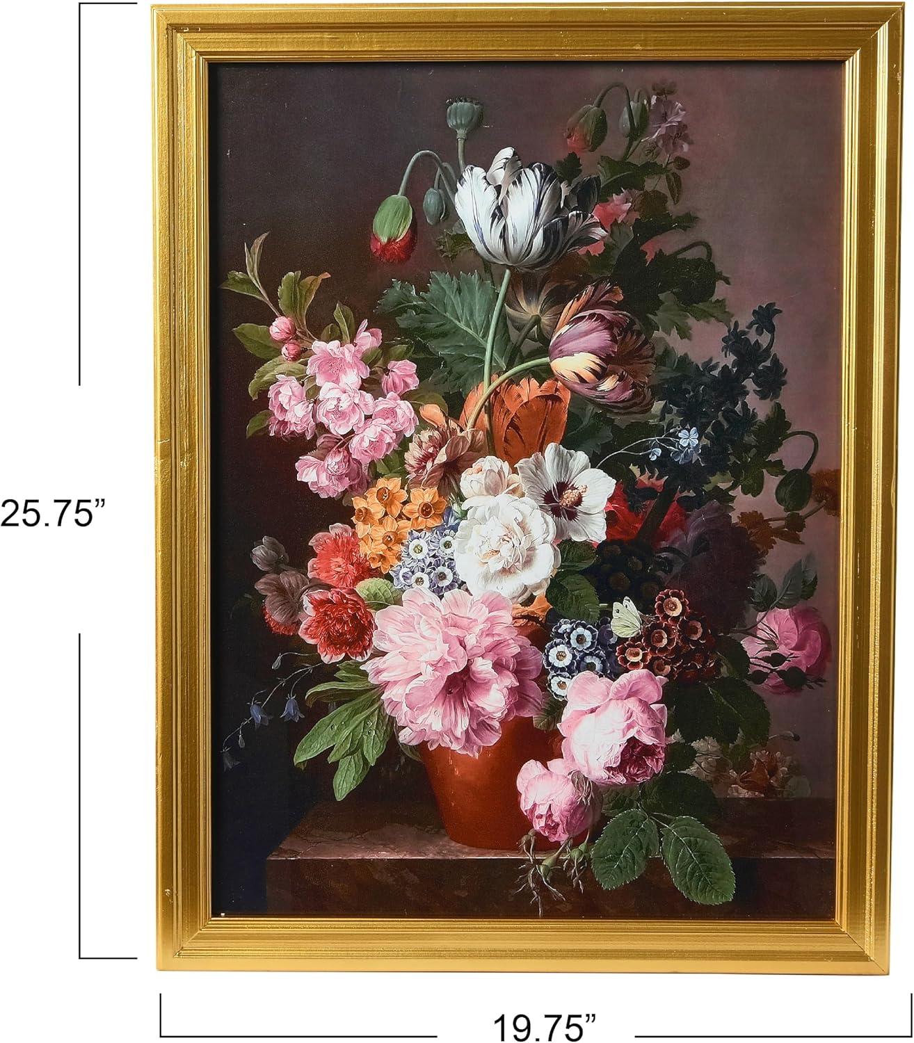 Creative Co-Op Vintage Reproduction Floral Still Life Print with Solid Wood Frame