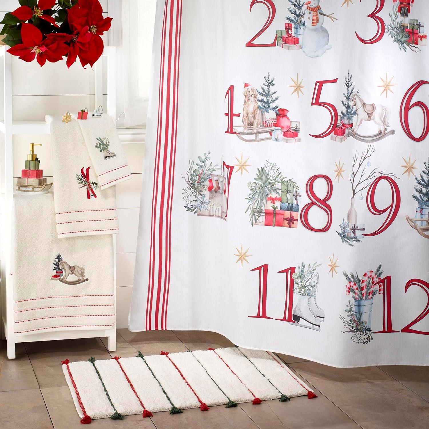 Holiday Countdown Polyester Shower Curtain with Red Stripes