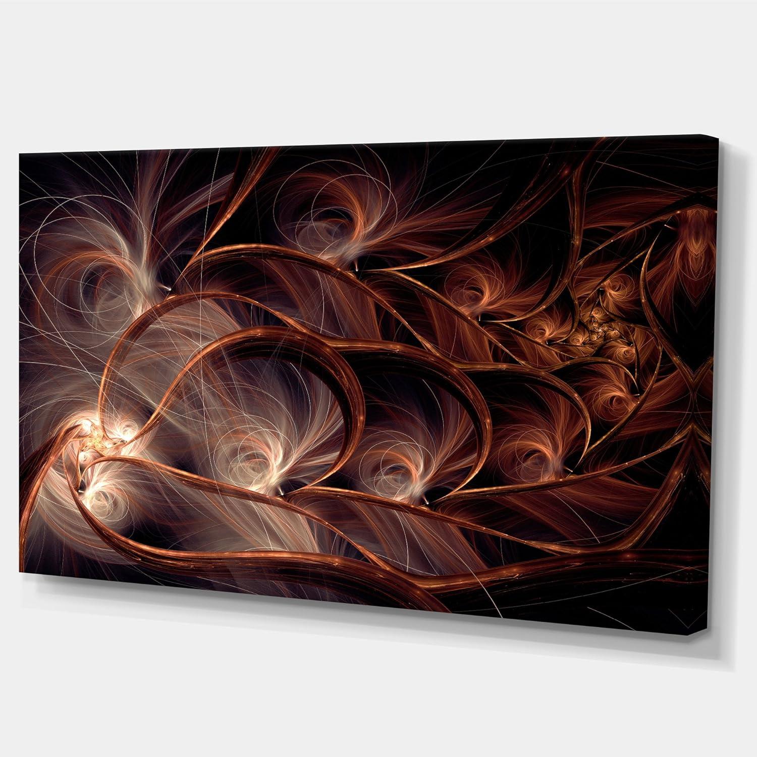 Design Art Glittering Brown Fractal Flower on Black Graphic Art on Wrapped Canvas