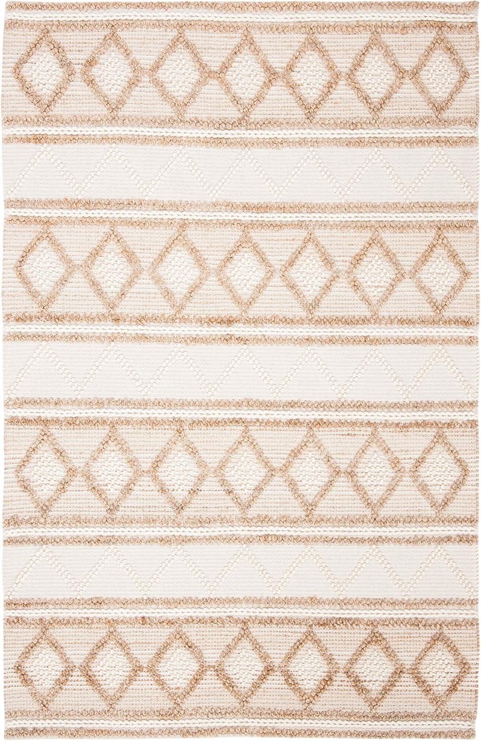 Ivory Geometric Handwoven Wool-Cotton Blend Rug - 3' x 5'