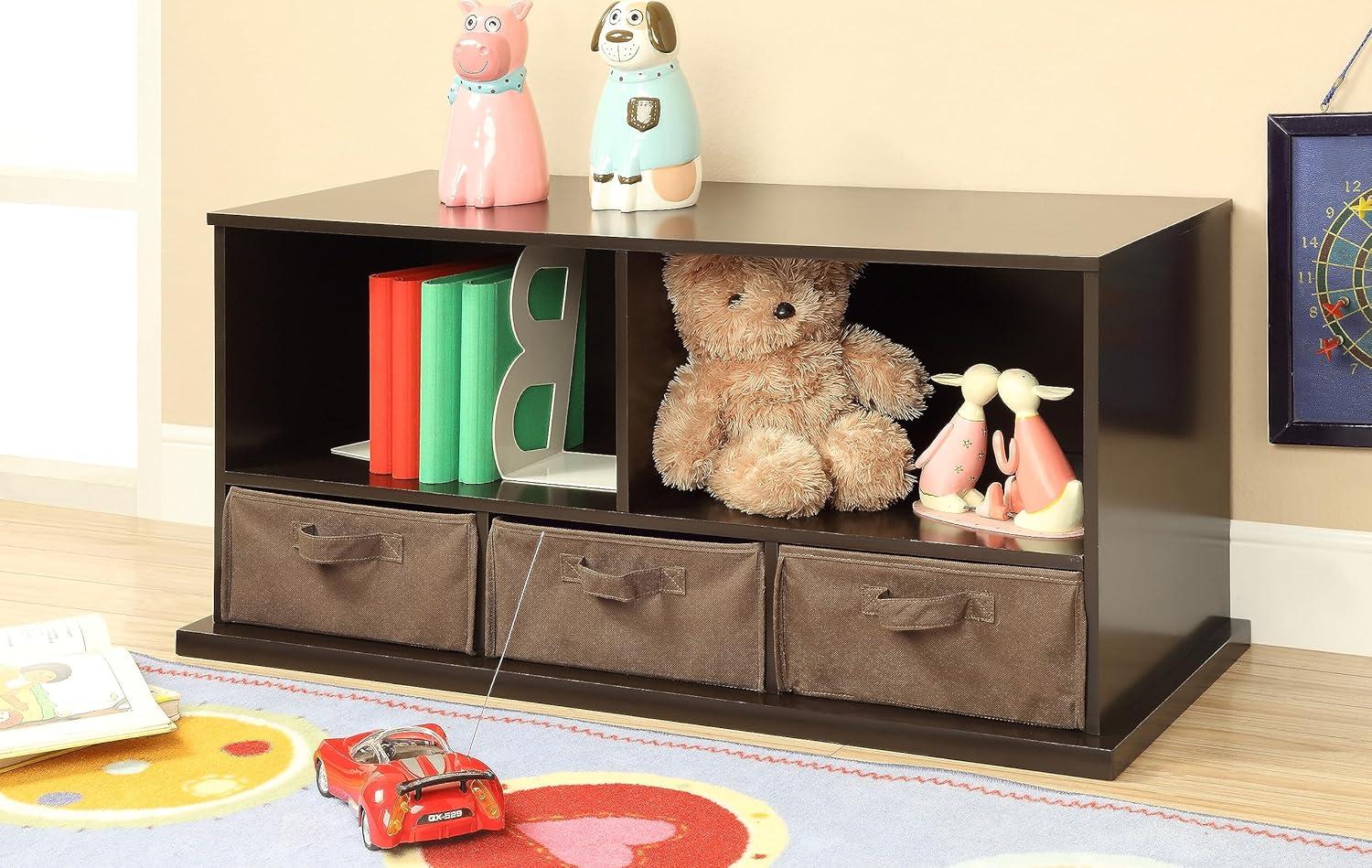 Espresso MDF Kids Storage Shelf with Fabric Baskets