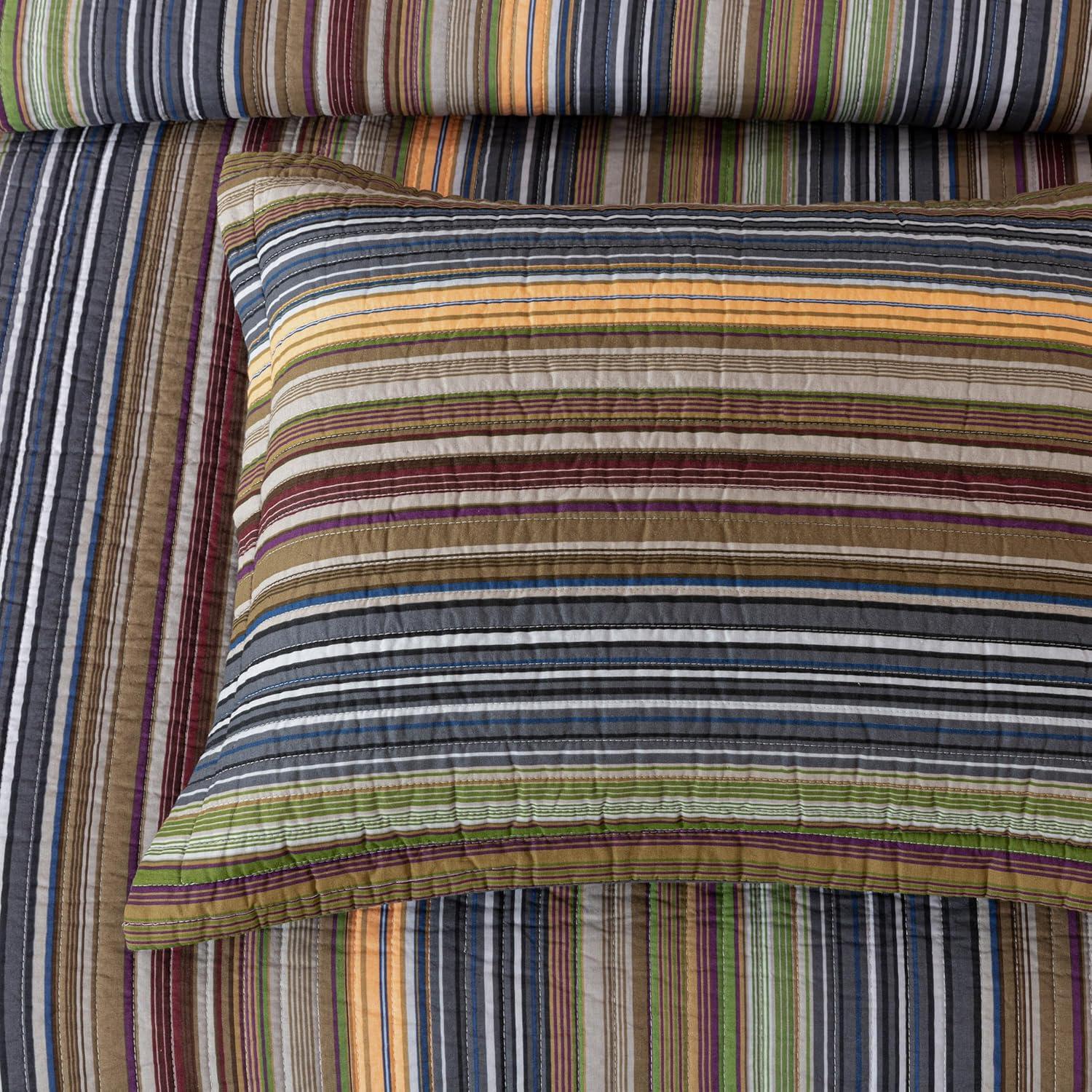 Chezmoi Collection Cotton Quilted Striped Quilt Set