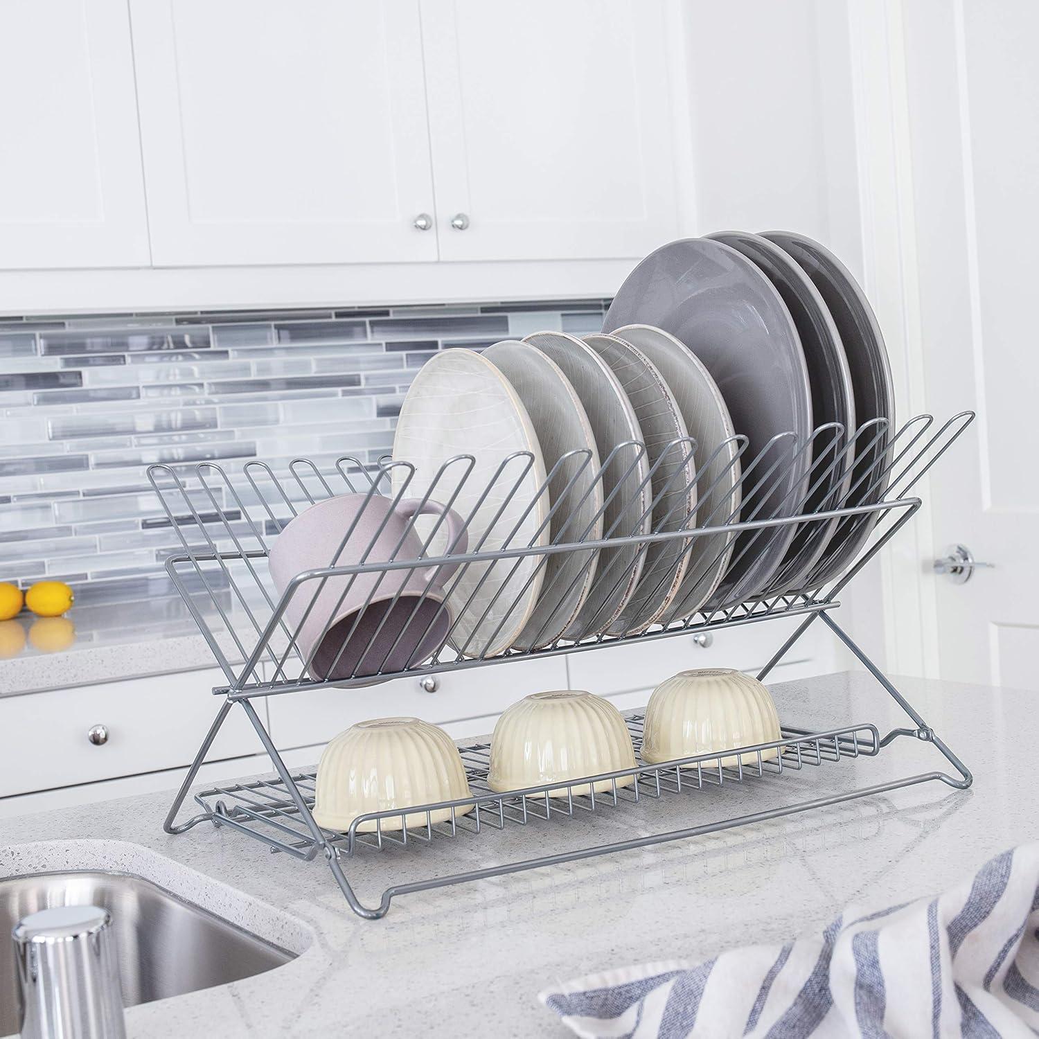 Better Houseware Extra-Large Metallic Folding Dish Rack in Silver