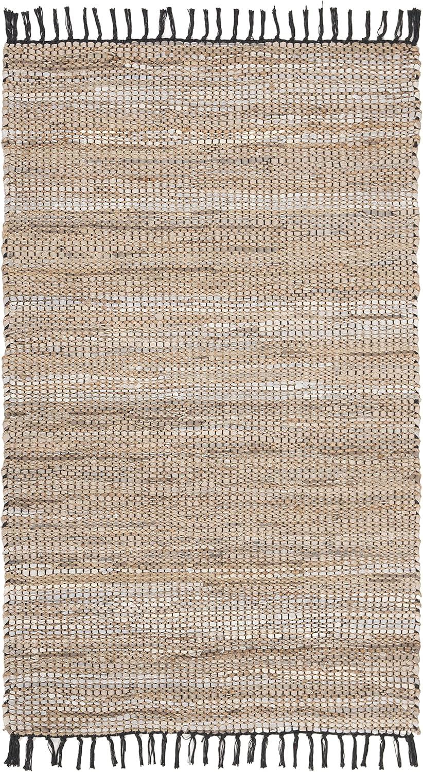 SAFAVIEH Vintage Leather Zharko Solid Braided Fringe Area Rug, Beige, 2'3" x 4'