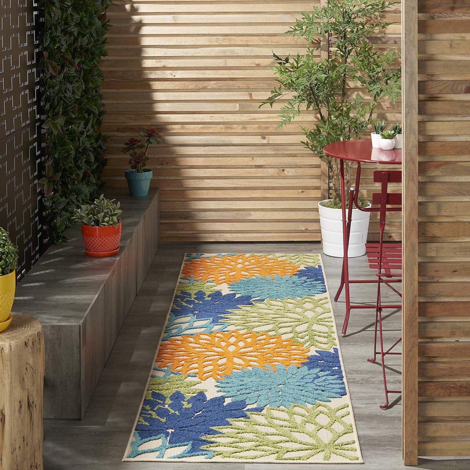 Nourison Aloha Floral Bloom Flatweave High-Low Indoor Outdoor Runner Rug Multicolor 2'3" x 8'