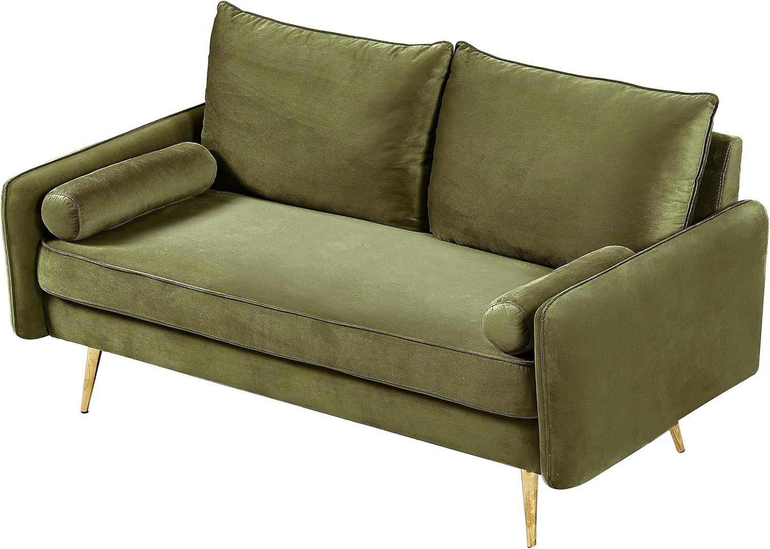 Olive Green Velvet Modern Loveseat with Tapered Legs