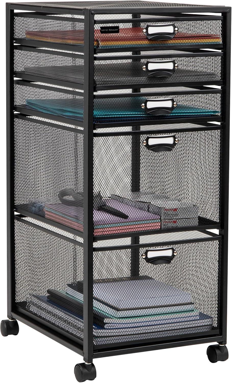 MIND READER Rolling File Cabinet with Drawers [5 Drawers](BLACK MESH)