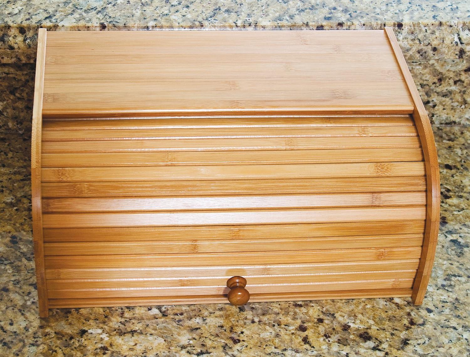 Natural Bamboo Rolltop Bread Box with Knob Handle