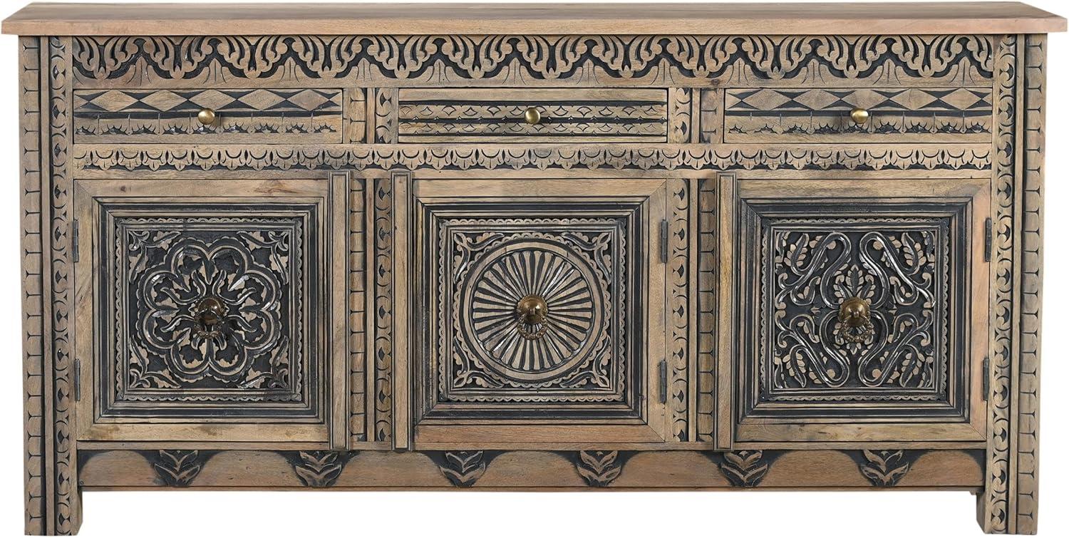 Isabella Beige and Black Carved Solid Wood Sideboard