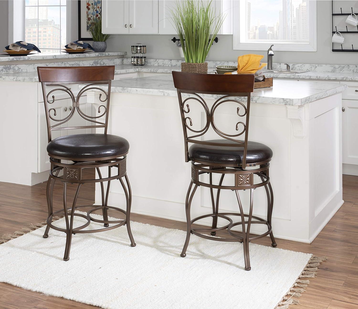 Bronze & Brown Faux Leather High-Back Swivel Counter Stool