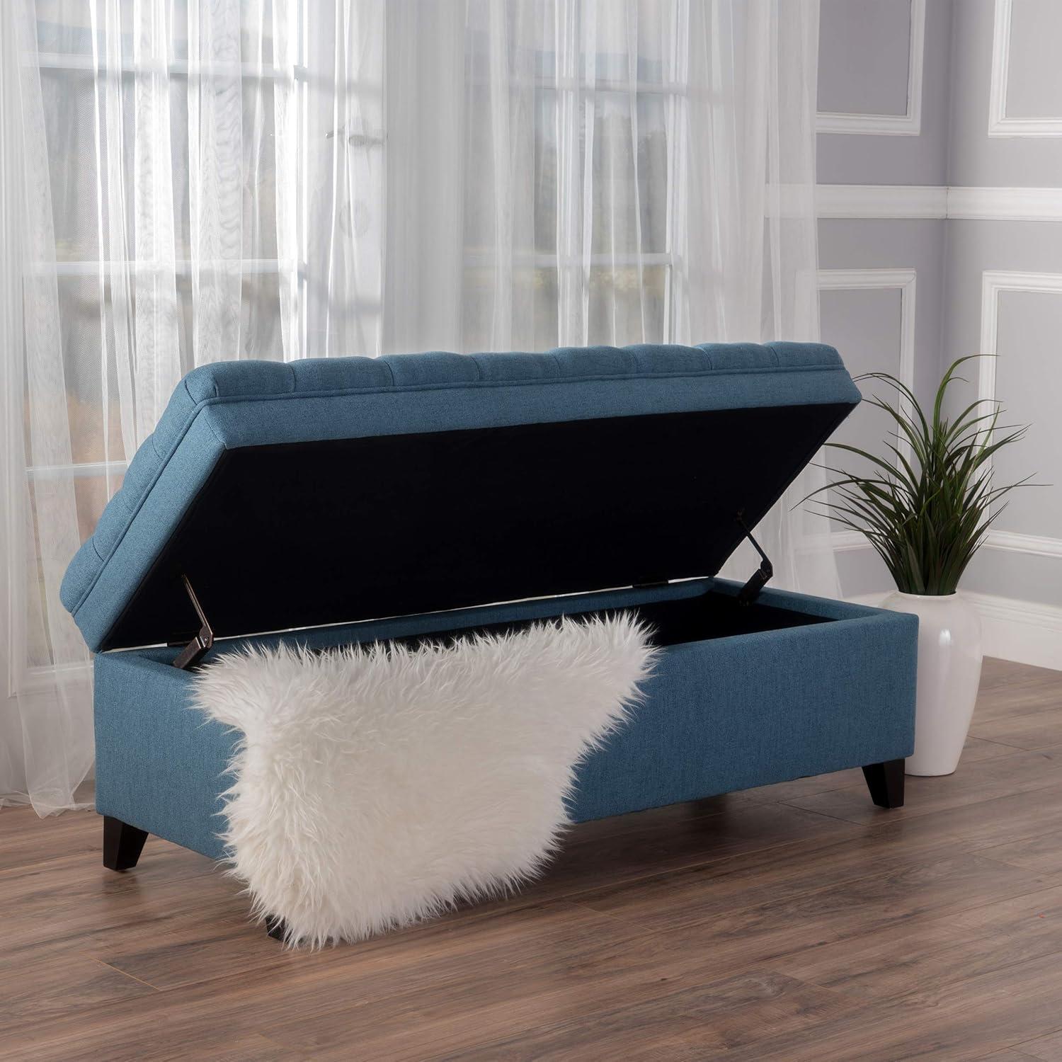 Juliana Storage Ottoman Blue - Christopher Knight Home: Upholstered Rectangular Bench, 250lb Capacity