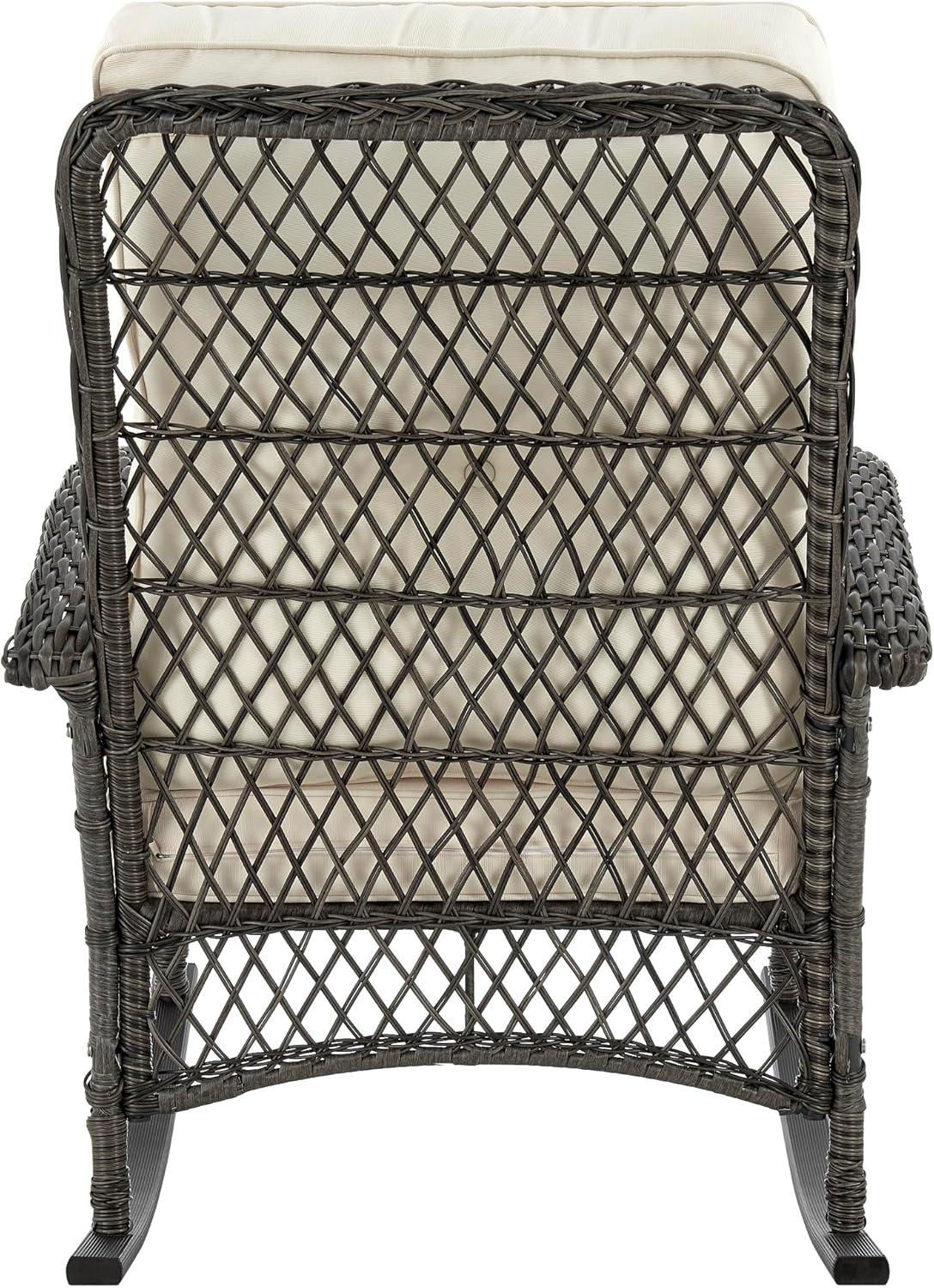 Cream Cushioned Steel Rattan Outdoor Rocking Chair