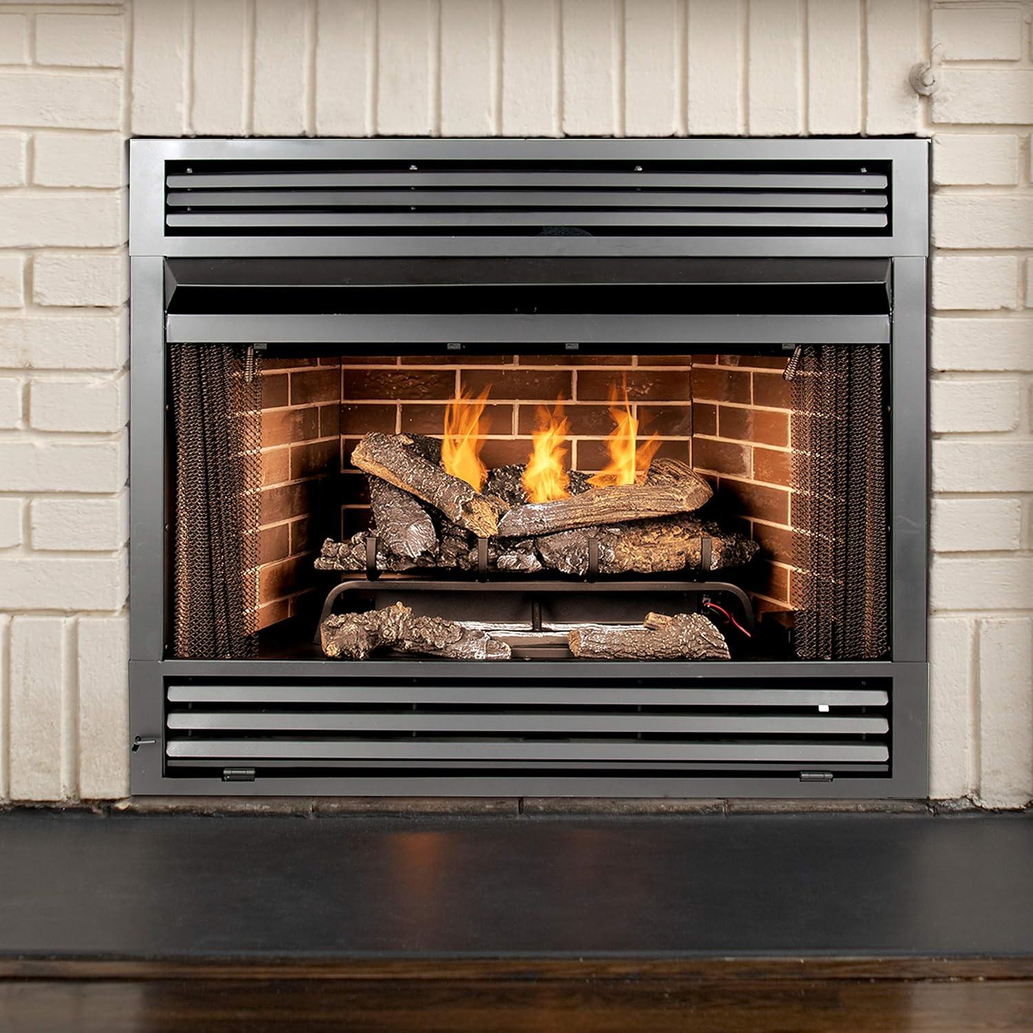 Black 32-Inch Vent-Free Dual Fuel Fireplace Insert