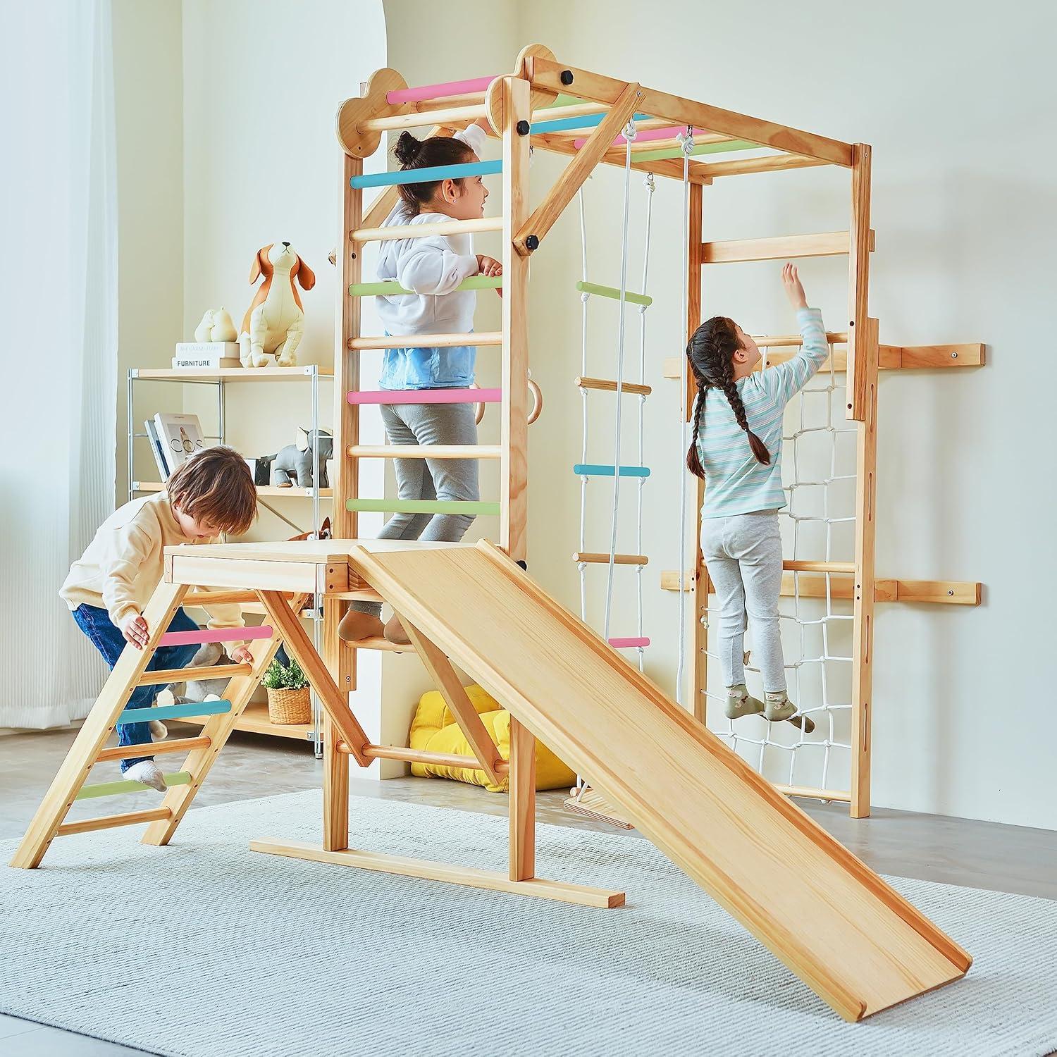 Avenlur Grove - Wood indoor 8-in-1 Wall Jungle Gym, Color