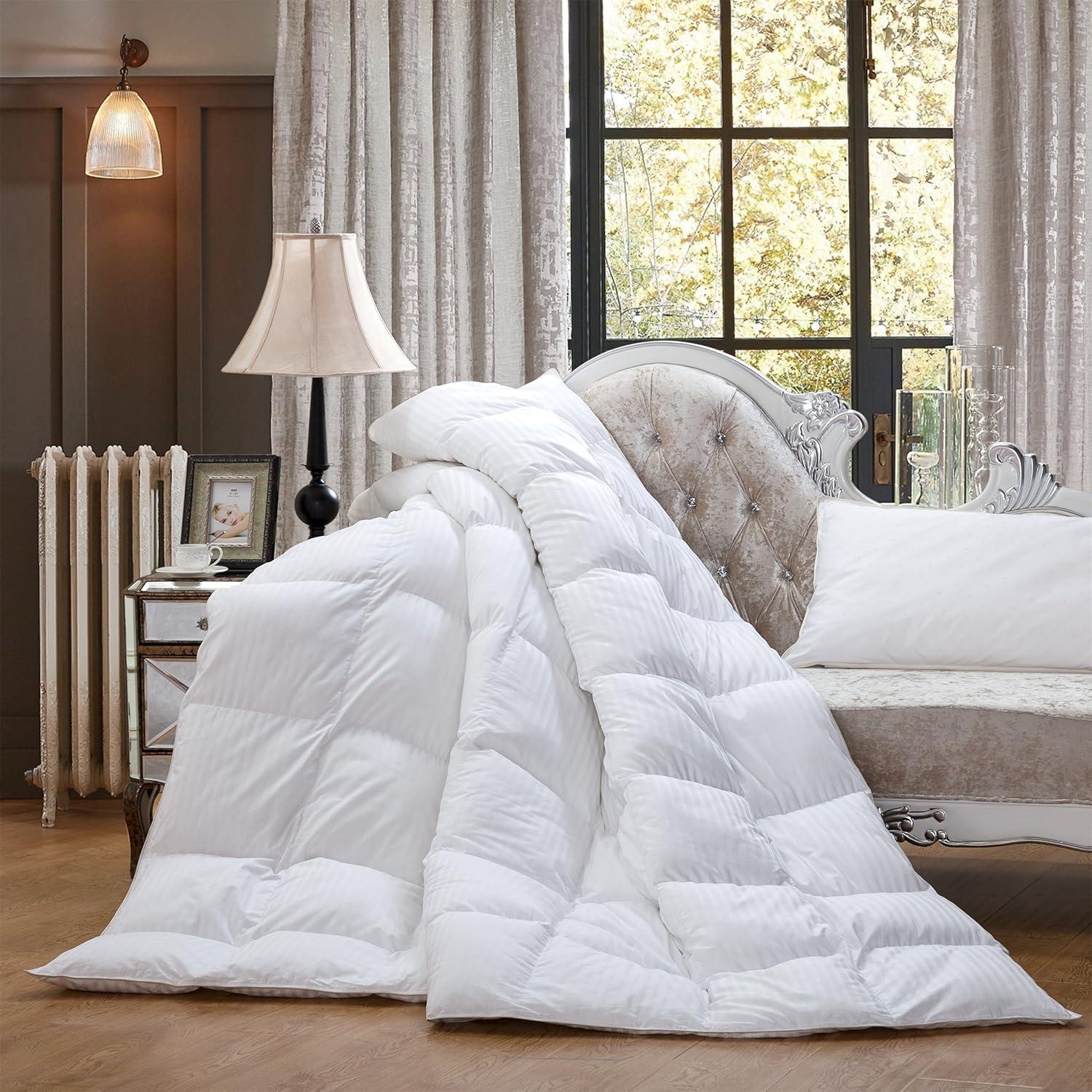 Luxurious King White Cotton Goose Down Comforter