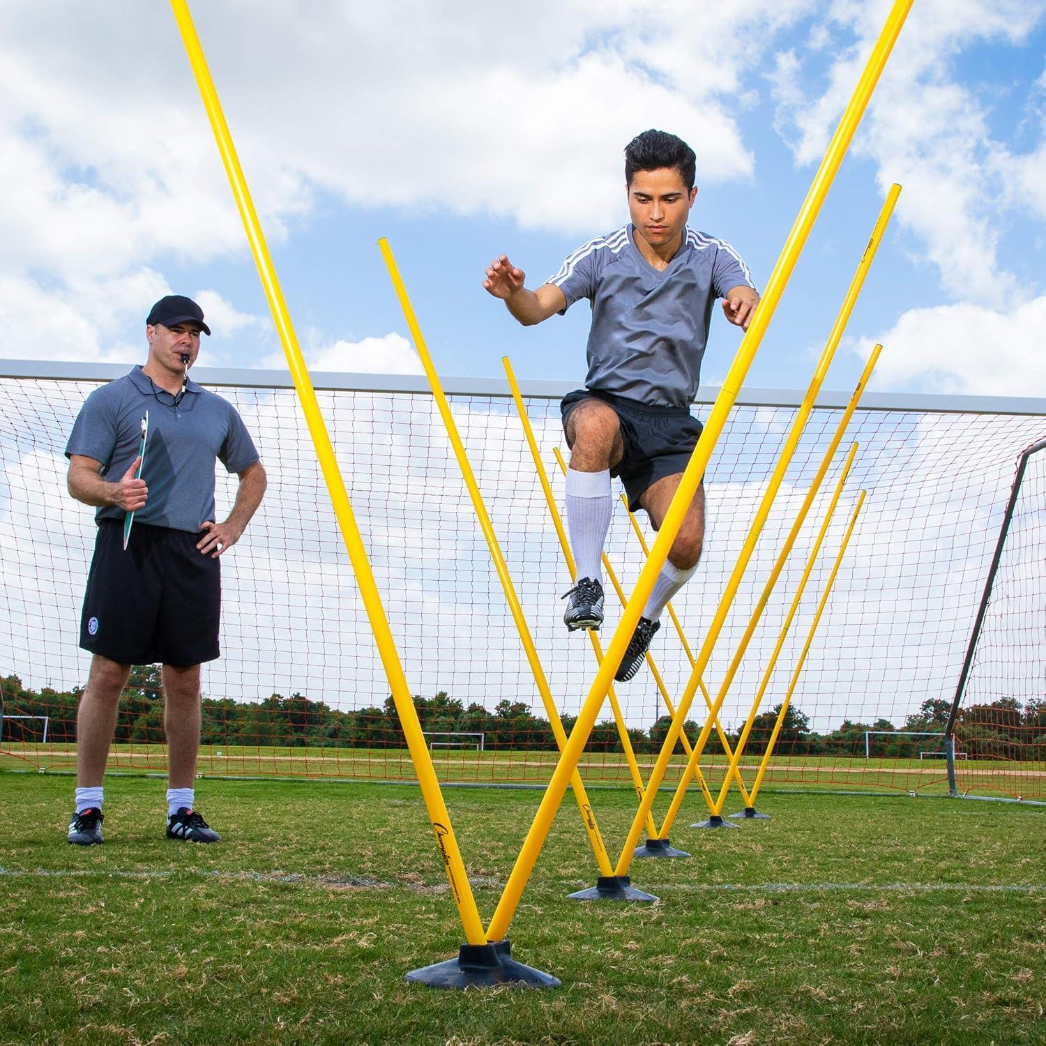 Champion Sports Outdoor Sports Agility Pole Set, 4 Poles with Spring Loaded Spikes, 71 Inches, Yellow