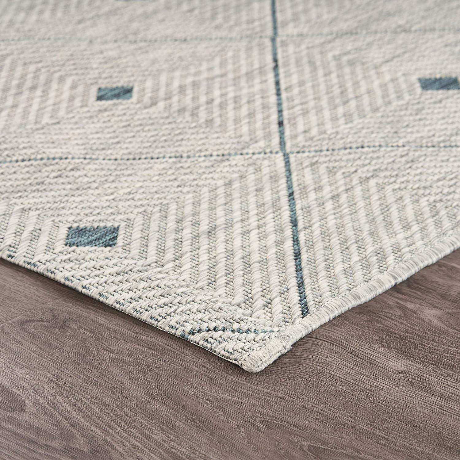 Serene Blue Geometric 5' x 8' Flat Woven Synthetic Area Rug