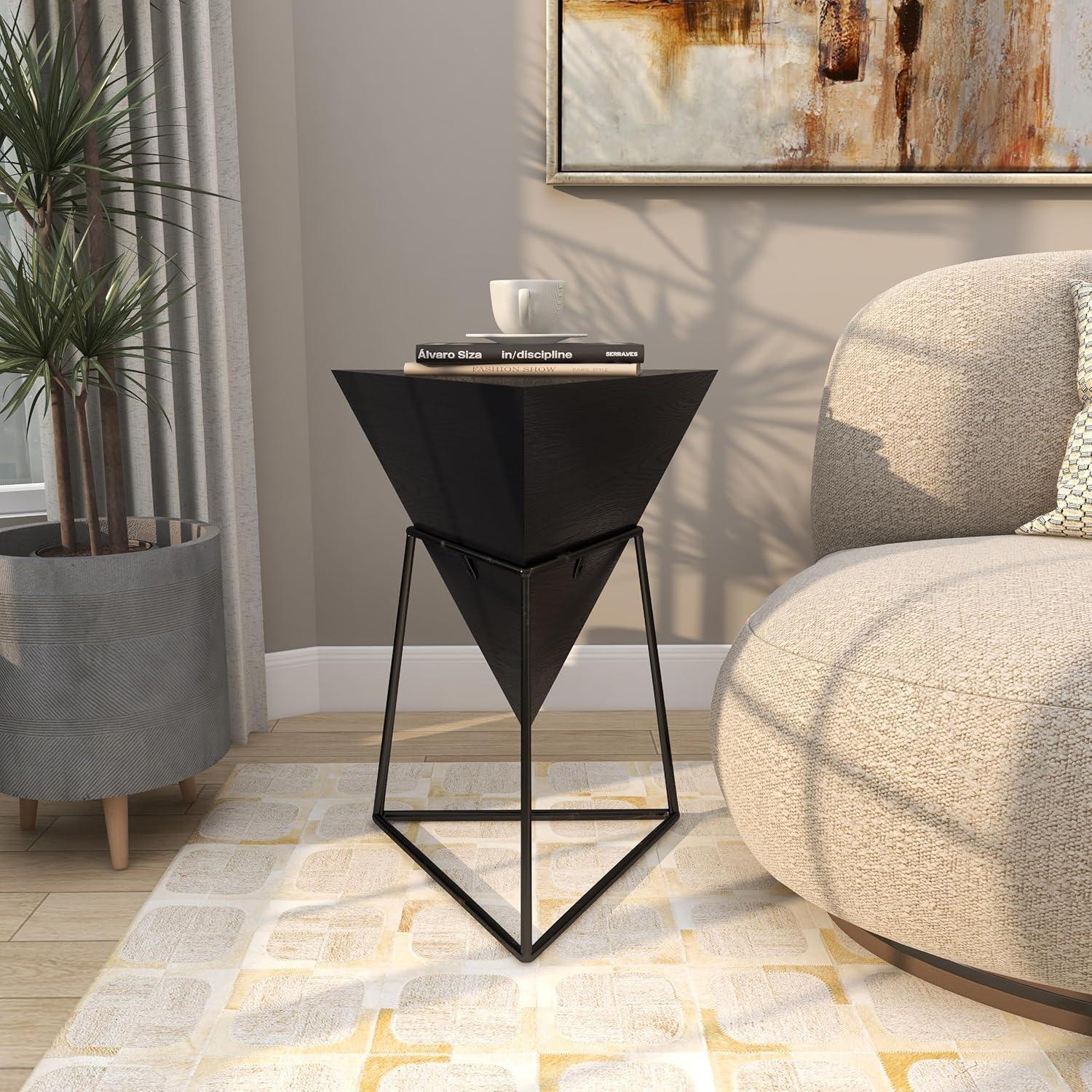 Modern Triangular Accent Table Gray - Olivia & May: Chic Side Table, Metal Frame, Wood Top, Easy to Clean