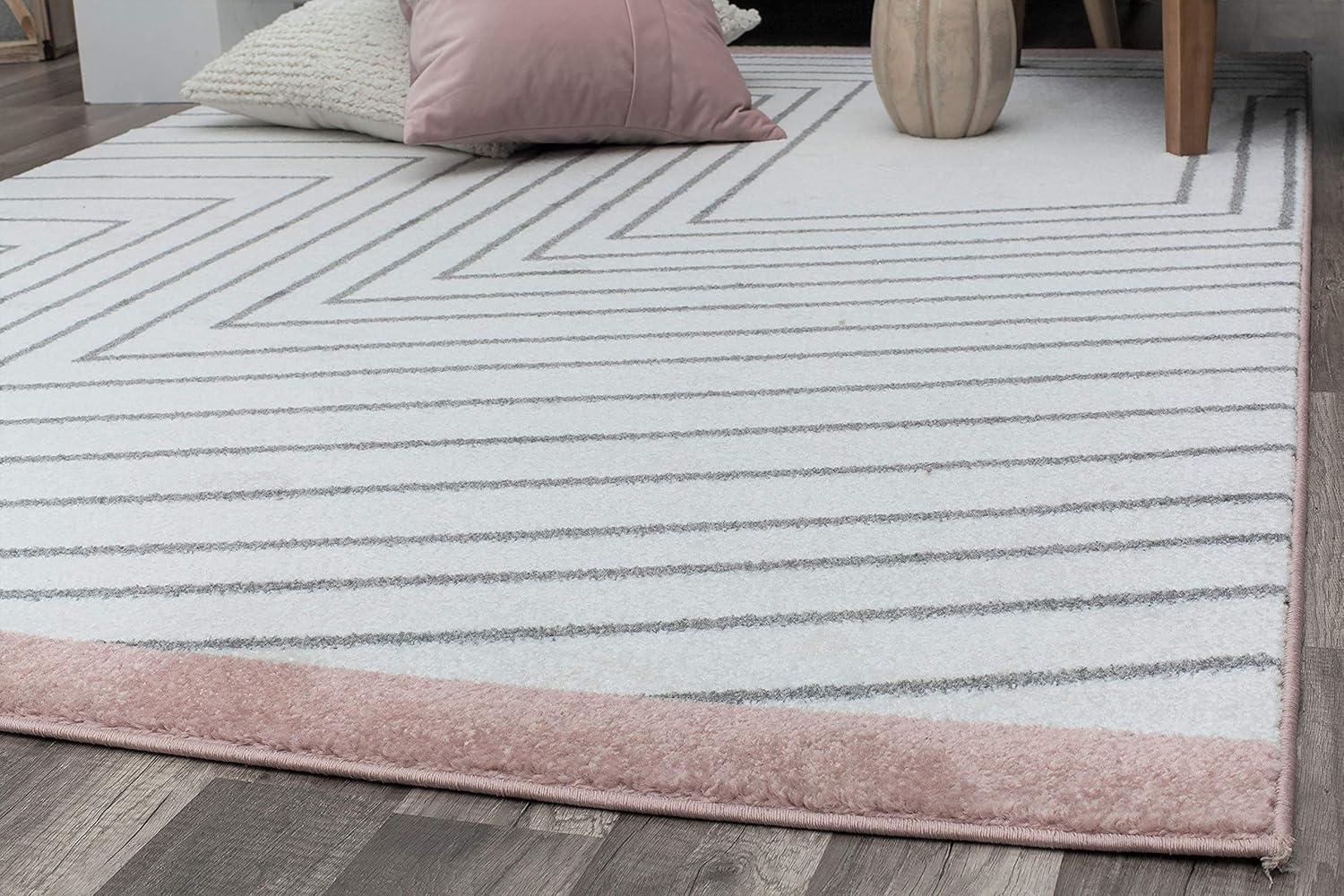 Gray and Pink Abstract Geometric 8' x 10' Synthetic Rug