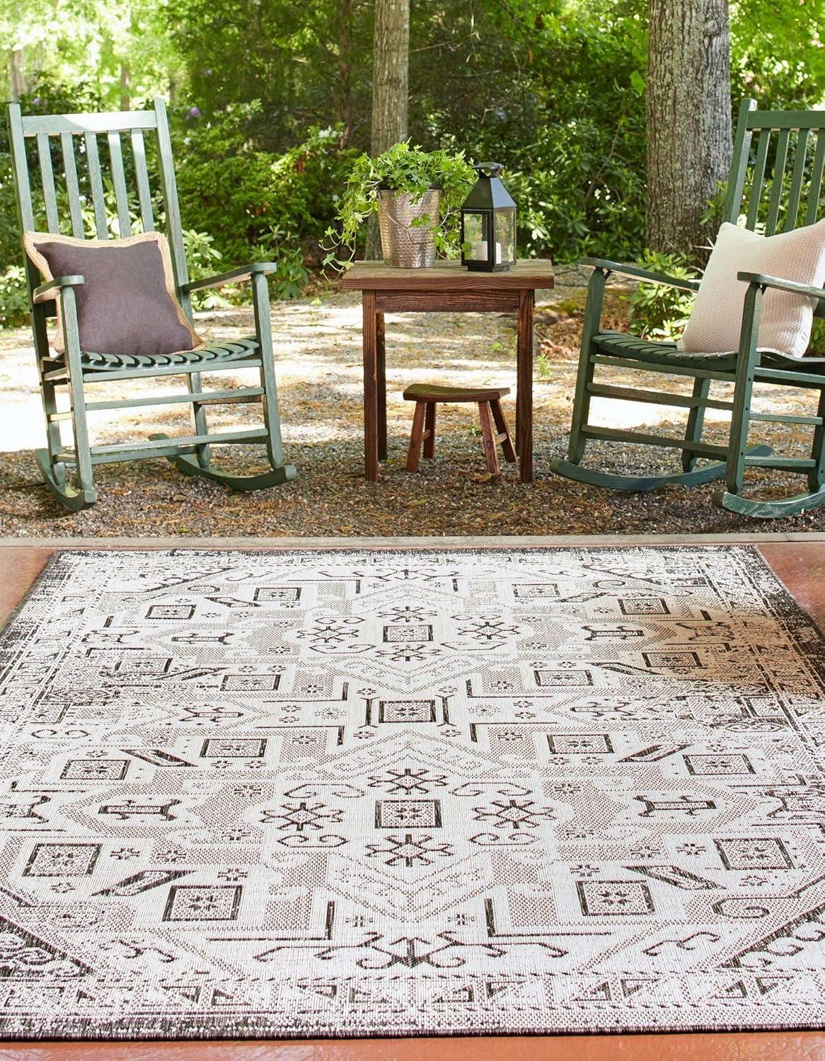 Unique Loom Outdoor Aztec Coba Border Woven Area Rug