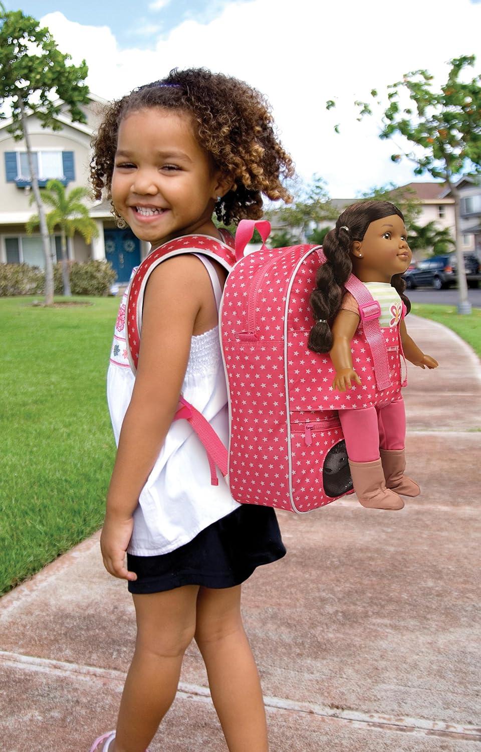 Badger Basket Doll Travel Backpack with Plush Friend Compartment - Star Pattern