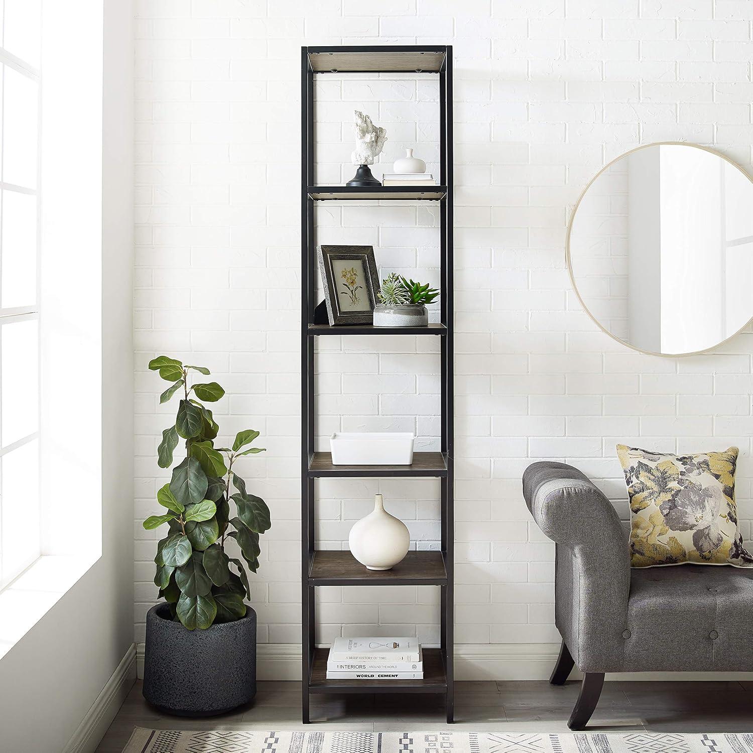 2pc 80.5" Jacobsen Etagere Set Brown Ash - Crosley: Industrial Storage, Steel Frame, Wood Veneer