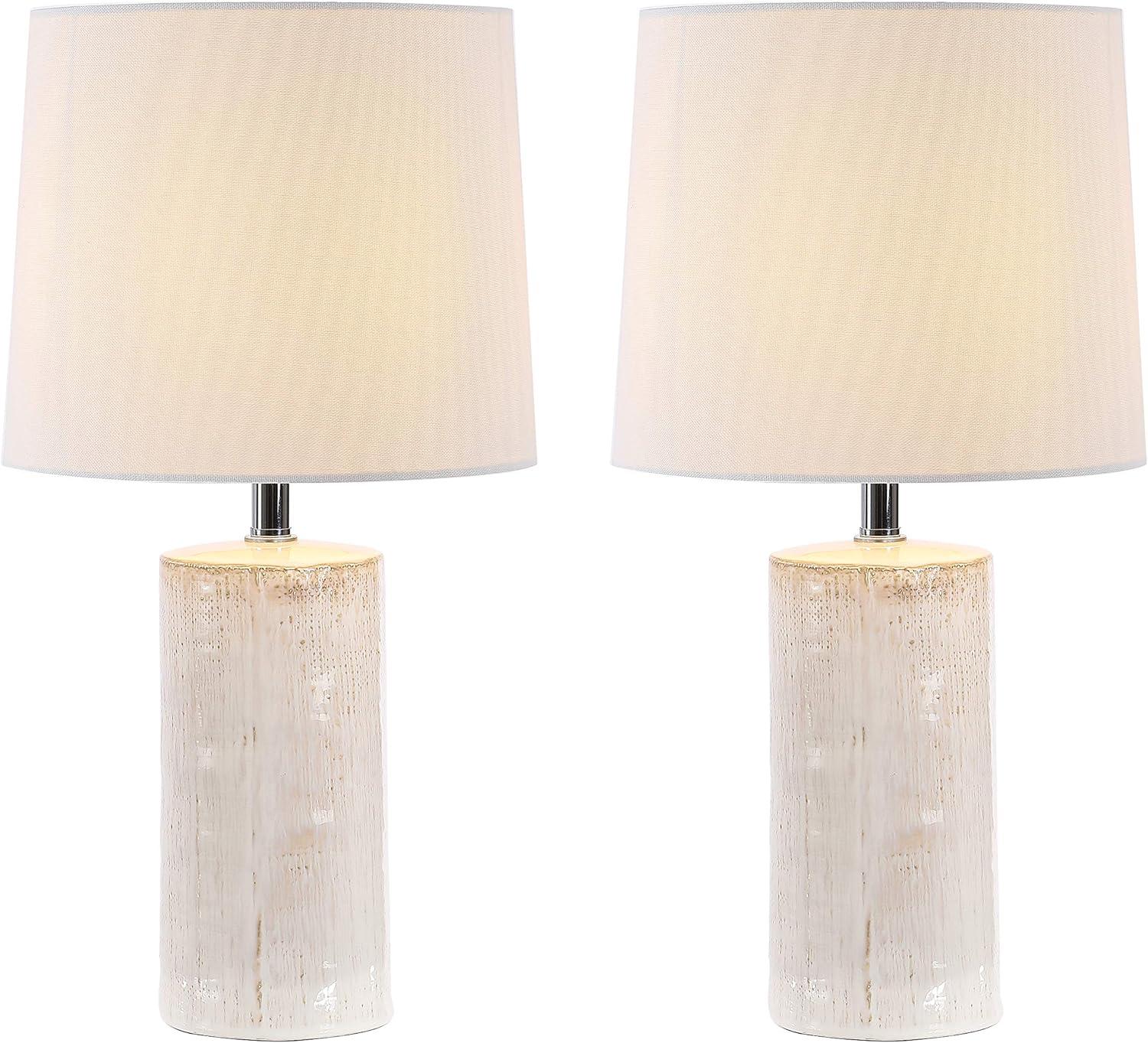 Ivory Ceramic 19-inch Table Lamp Set with White Shades