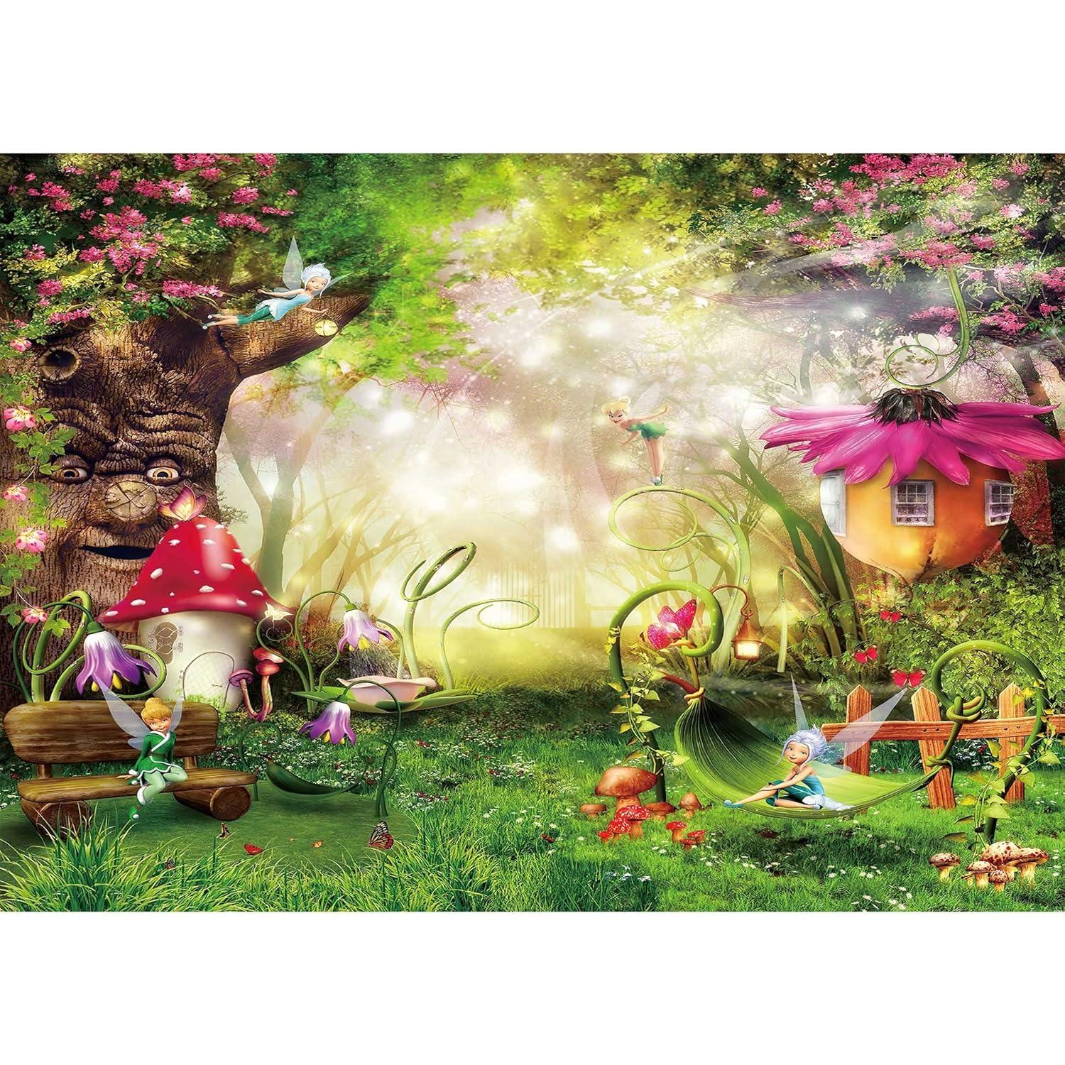 7x5ft Enchanted Forest Photo Background Fairy Tale Magic Big Tree Mushroom Princess Girl Birthday Party Decorations Banner Backdrops for Photography P3520W-B