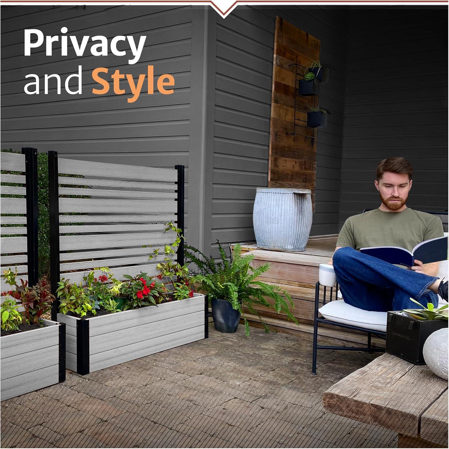 44in H x 46in W x 9.5in L (1 Screen w/ Planter) Freestanding Enclo Florence Ash Color Privacy Fence Screen with Planter Box, Outdoor Vinyl Privacy Screen Panel for Patio & Air Conditioner, EC18007