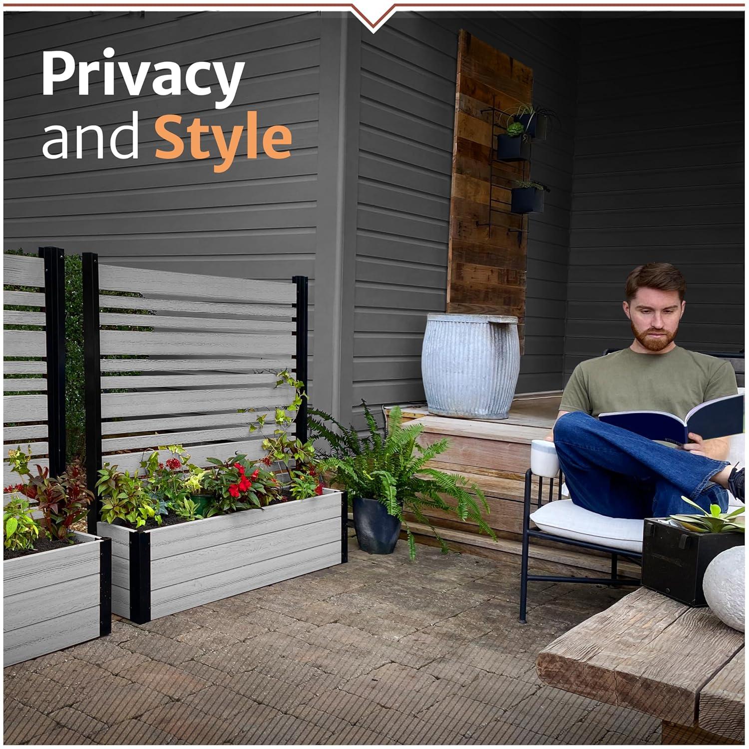 44in H x 46in W x 9.5in L (1 Screen w/ Planter) Freestanding Enclo Florence Ash Color Privacy Fence Screen with Planter Box, Outdoor Vinyl Privacy Screen Panel for Patio & Air Conditioner, EC18007