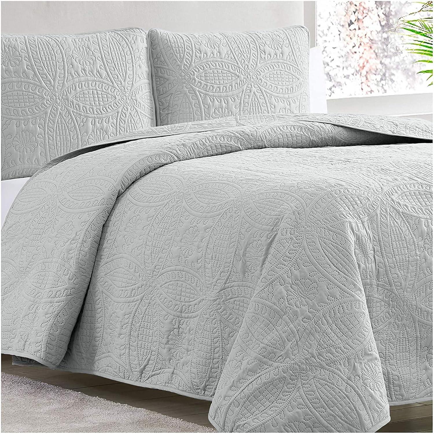 Light Gray King Reversible Microfiber Bedspread Set