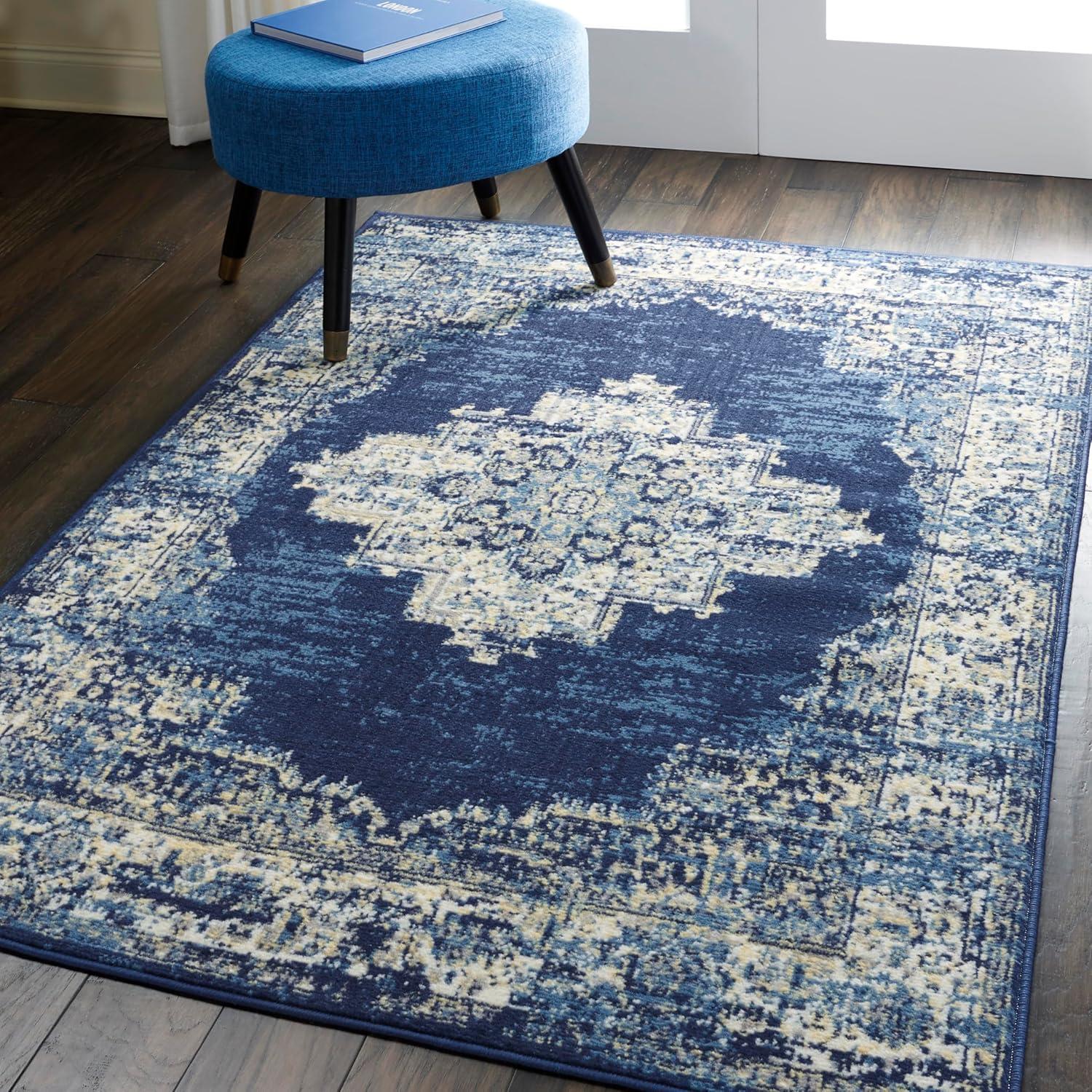 Charlton Home® Golter Grafix 5'3" X 7'3" Navy Blue Vintage Indoor Rug