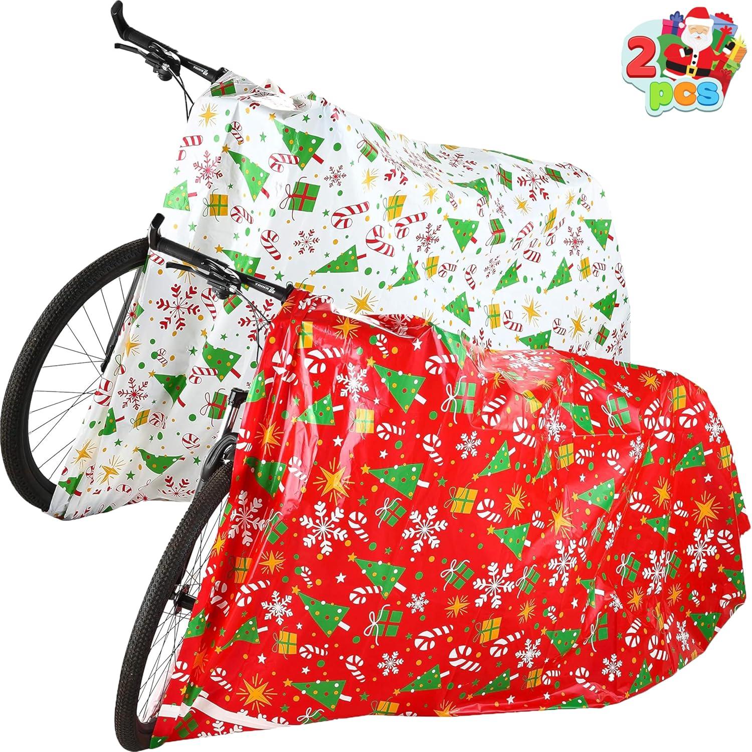 JOYFY 2 PCS Jumbo Christmas Bike Bags with Gift Tags - 72” x 60” Bags for Xmas Gift - Red + White
