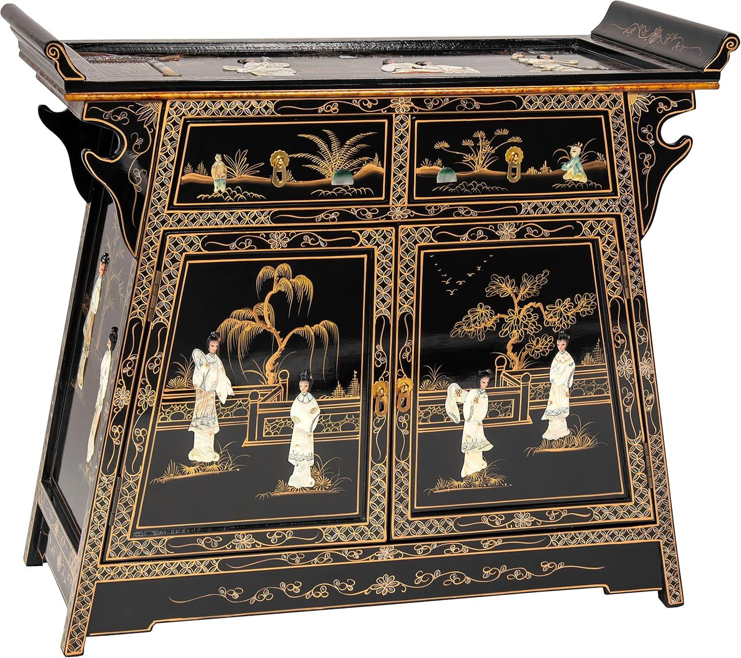 Oriental Furniture Rosewood Altar Cabinet, Two-Tone, 27.50"H